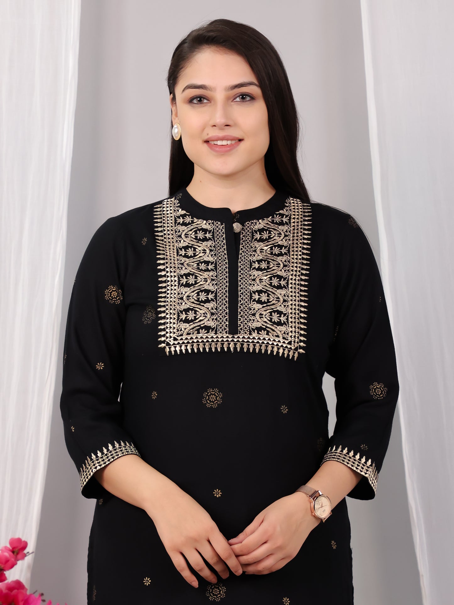 Viscose Rogan Straight Black Kurta