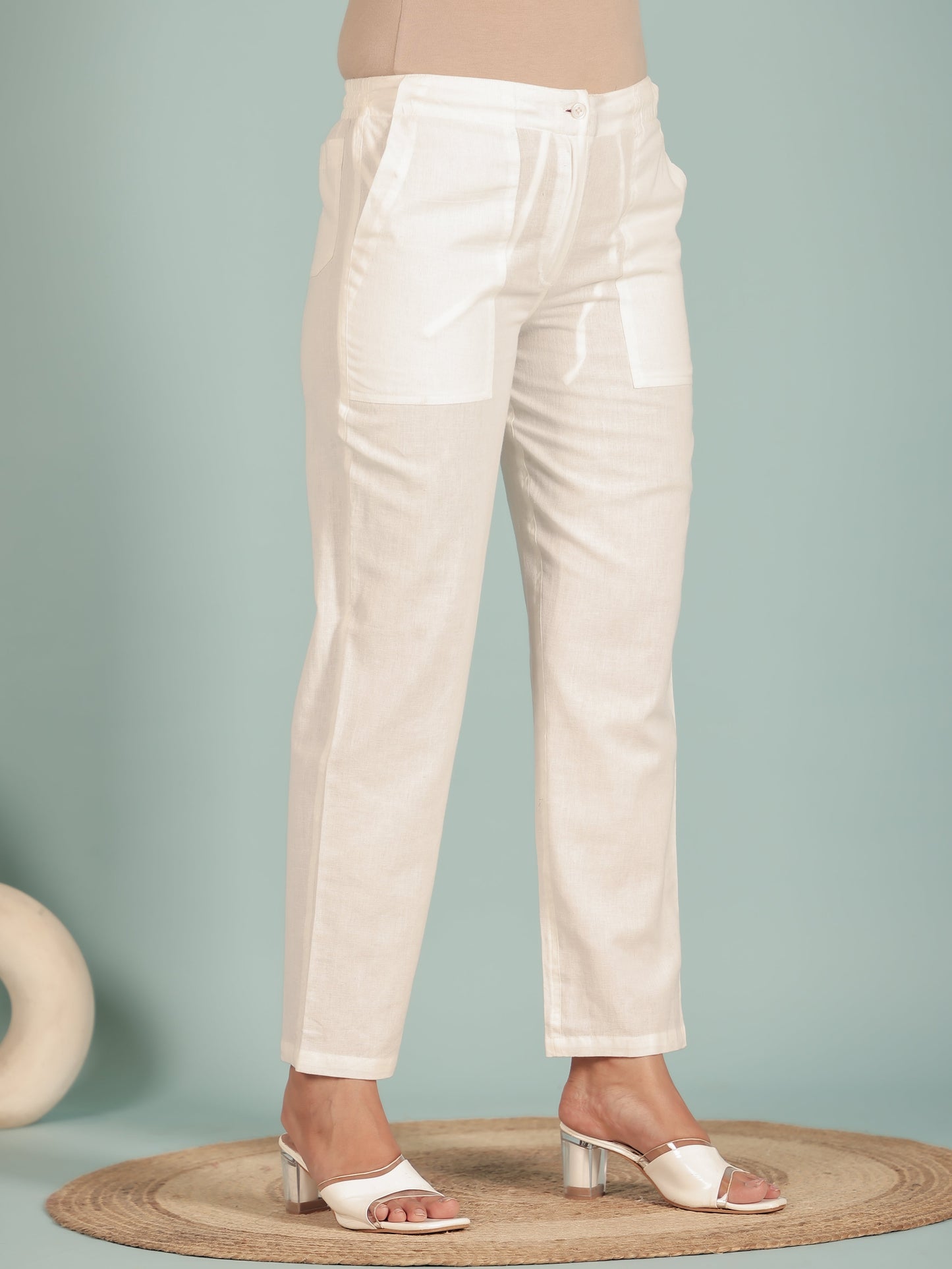 Linen Cotton Solid Straight White Kurta