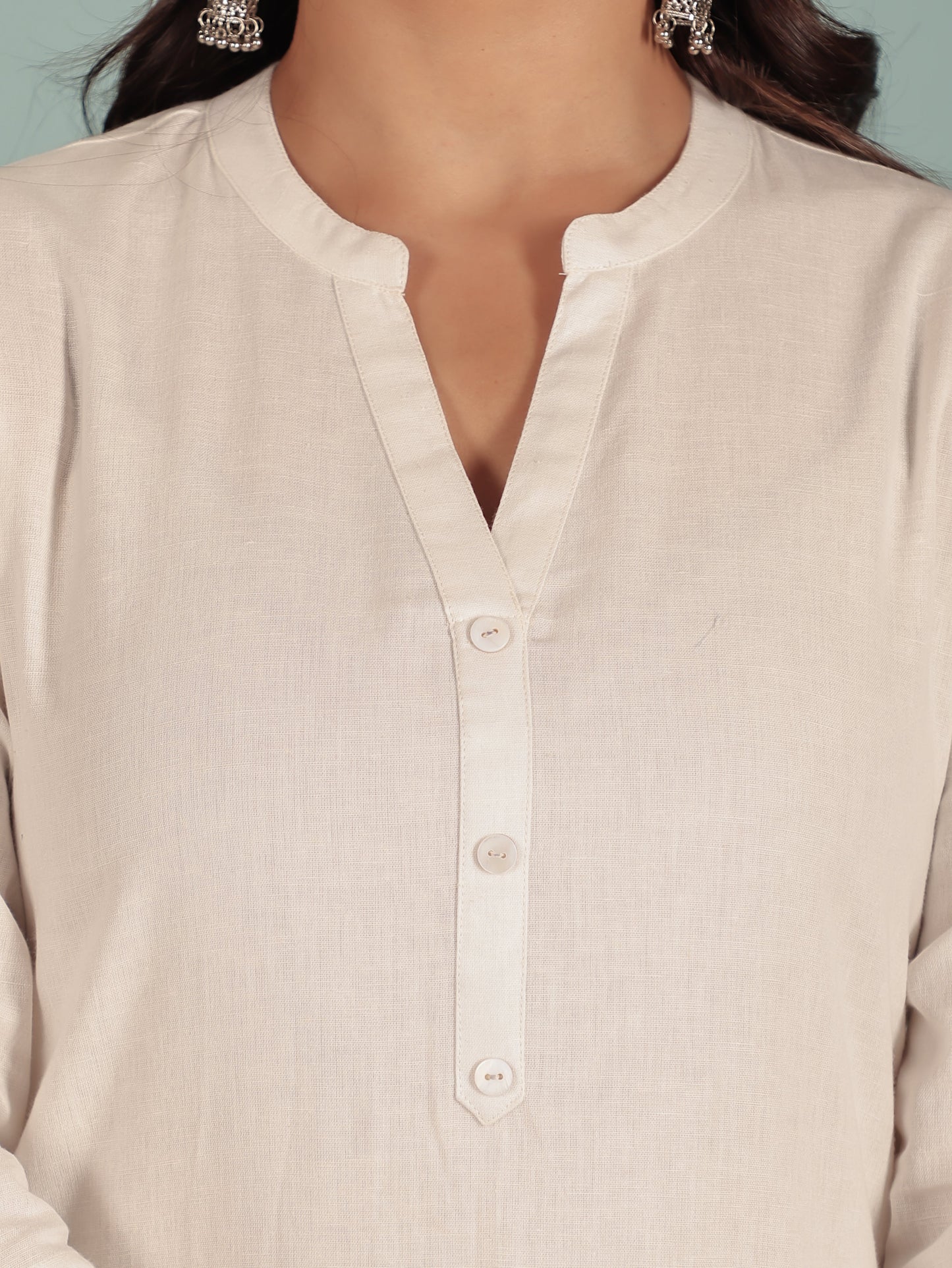 Linen Cotton Solid Straight White Kurta