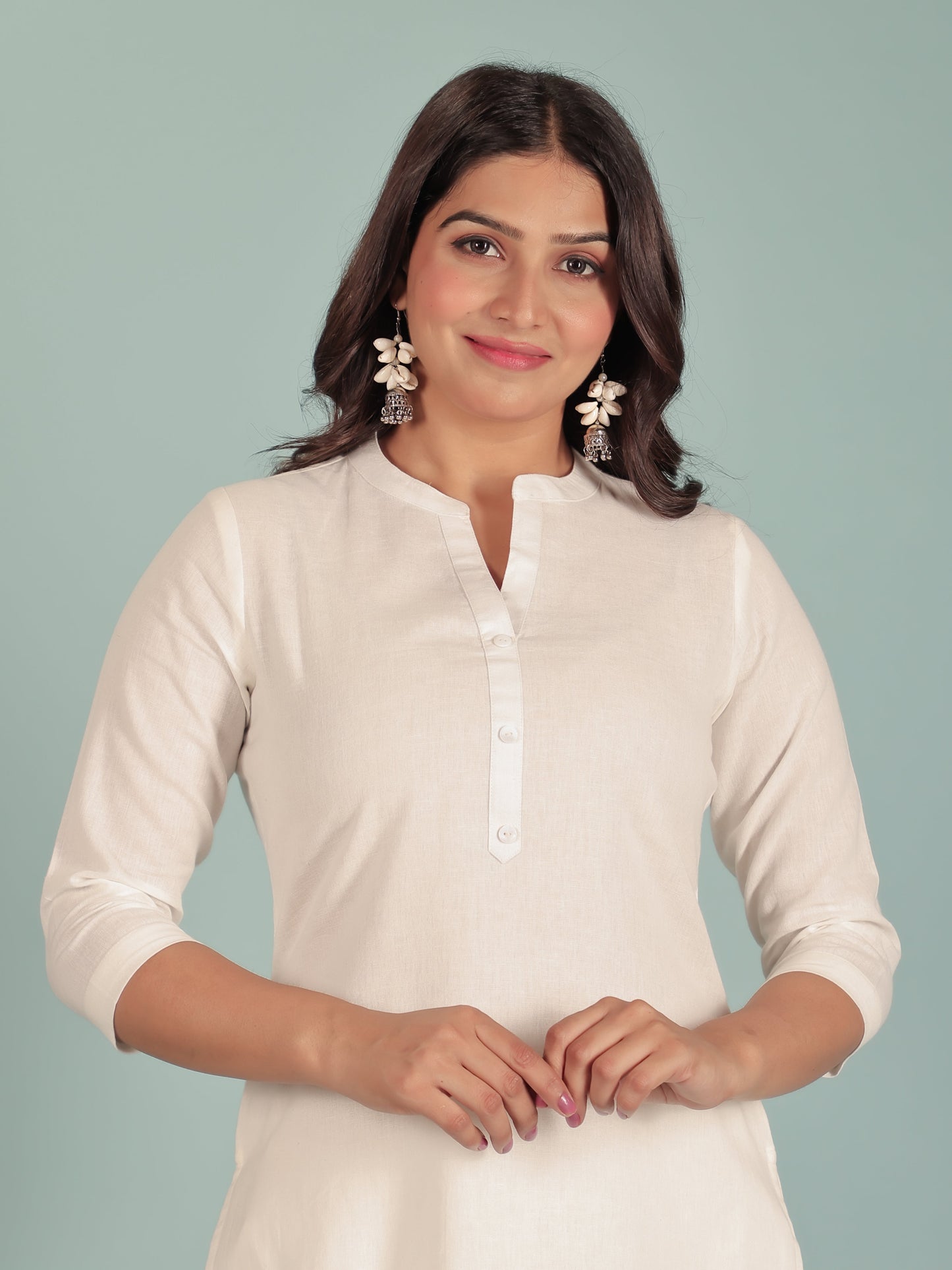 Linen Cotton Solid Straight White Kurta