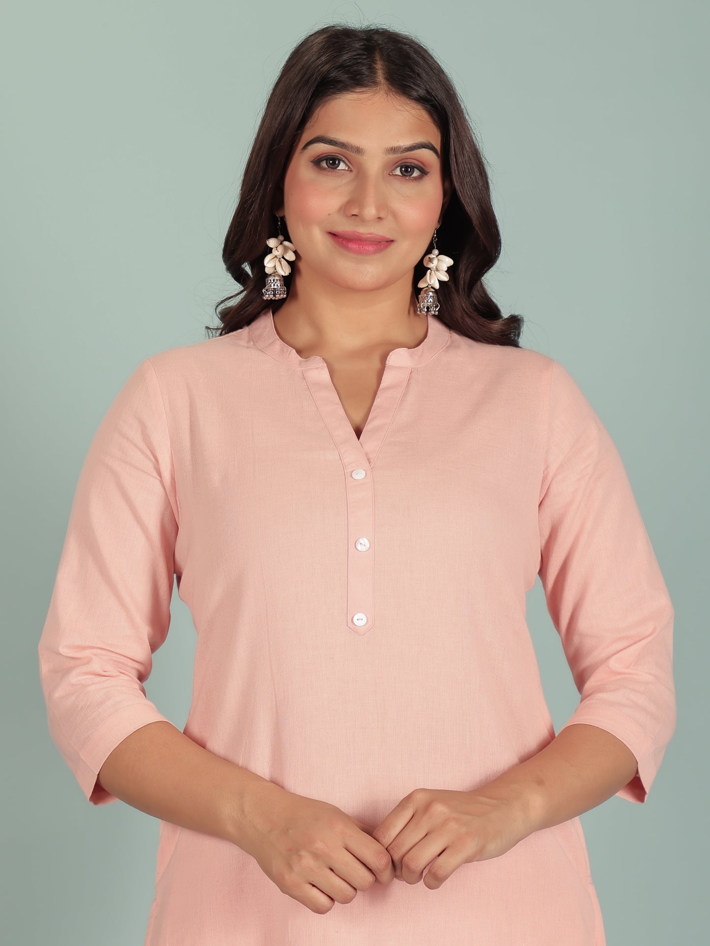 Linen Cotton Solid Straight Pink Kurta