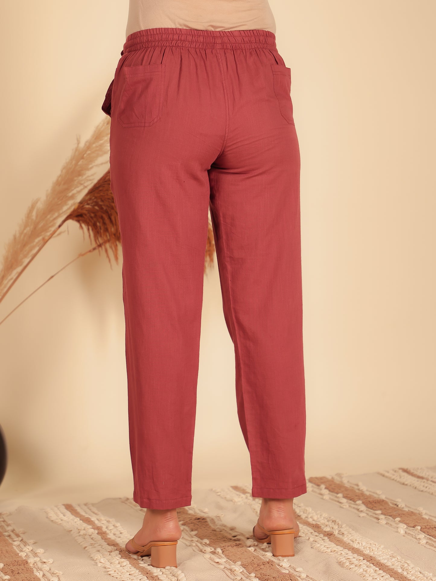 Natural Cotton Solid Straight Maroon Kurta