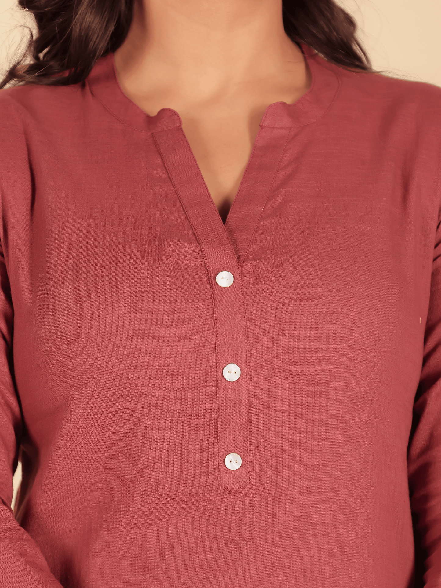 Natural Cotton Solid Straight Maroon Kurta