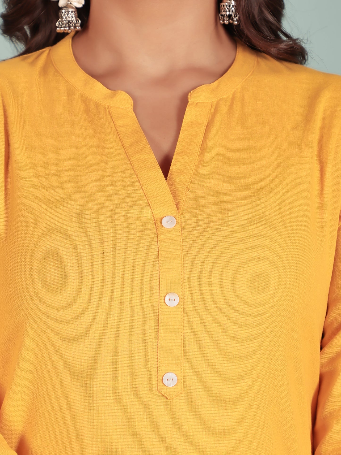 Natural Cotton Solid Straight Yellow Kurta