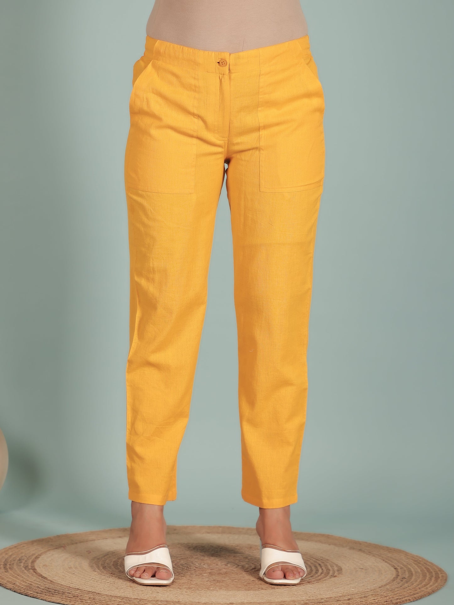 Natural Cotton Solid Straight Yellow Kurta