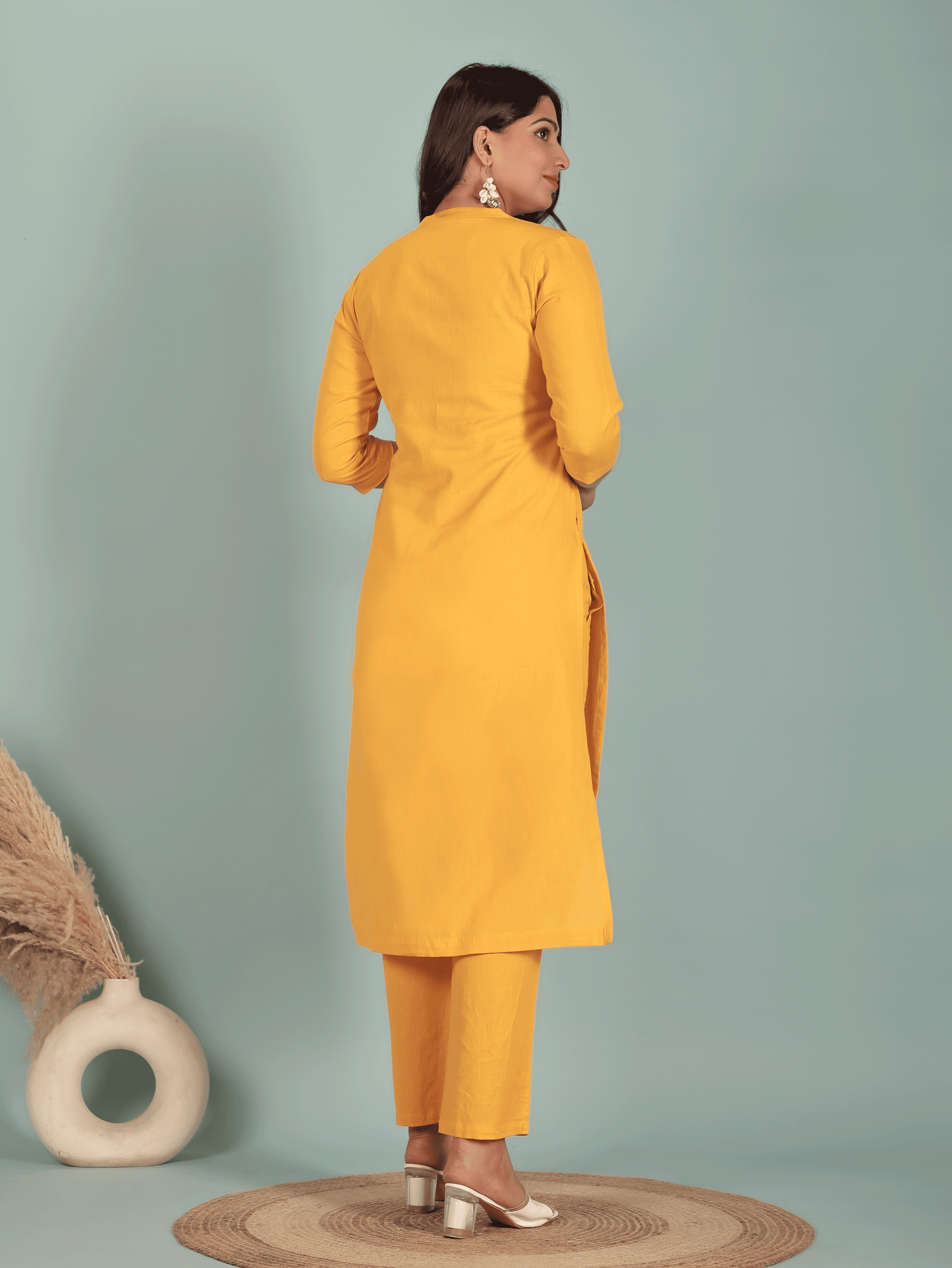 Natural Cotton Solid Straight Yellow Kurta