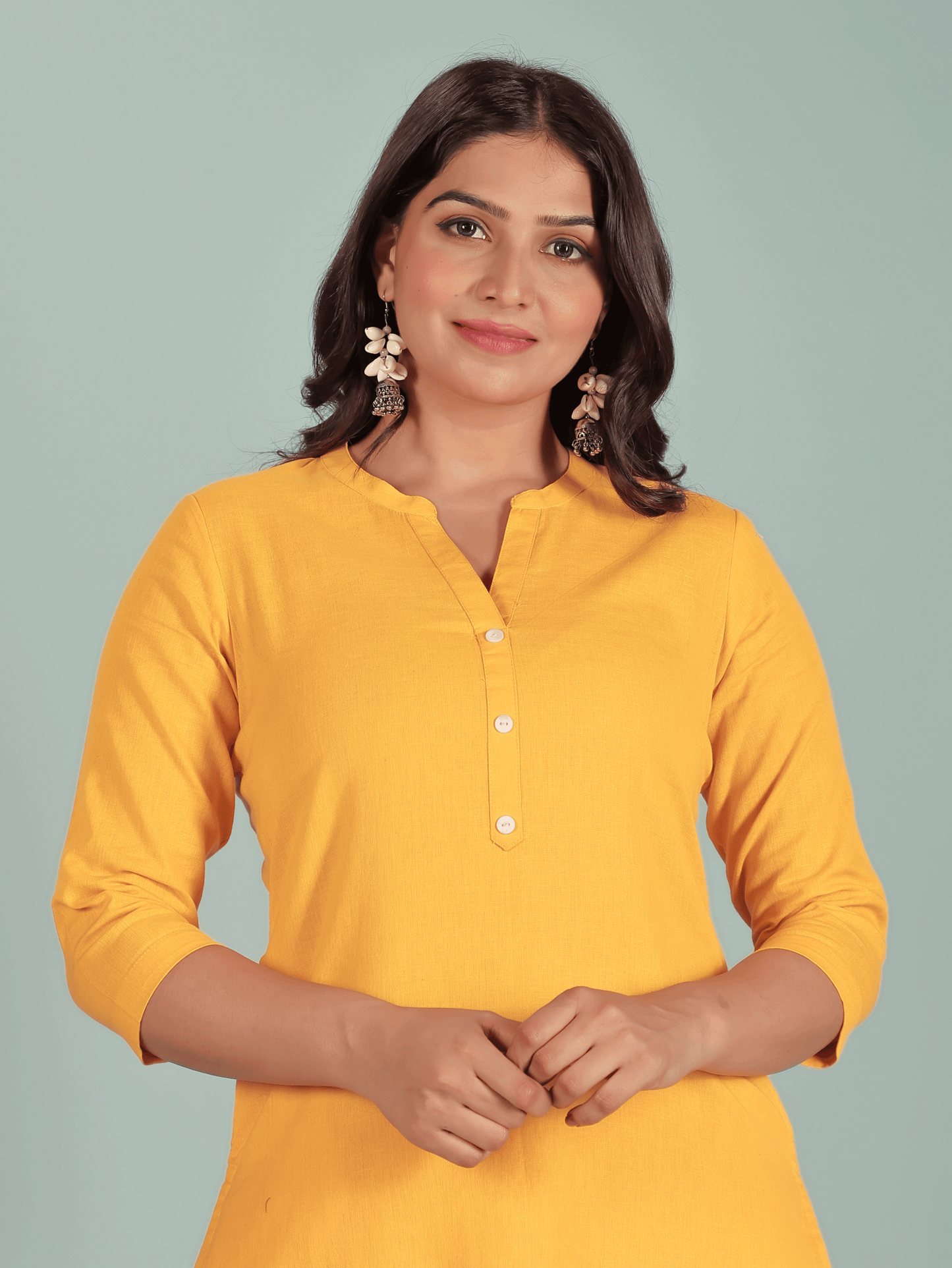 Natural Cotton Solid Straight Yellow Kurta