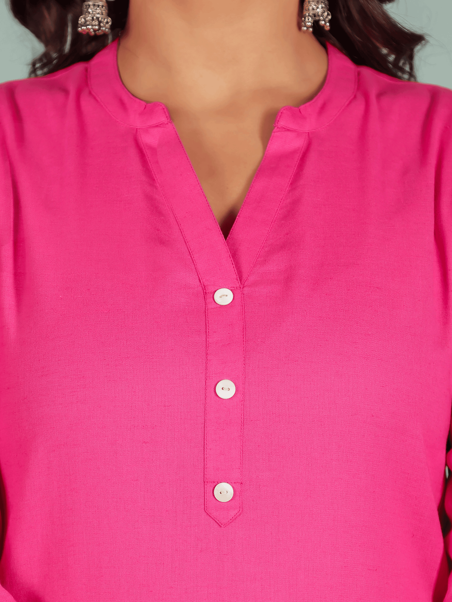 Linen Cotton Solid Straight Pink Kurta