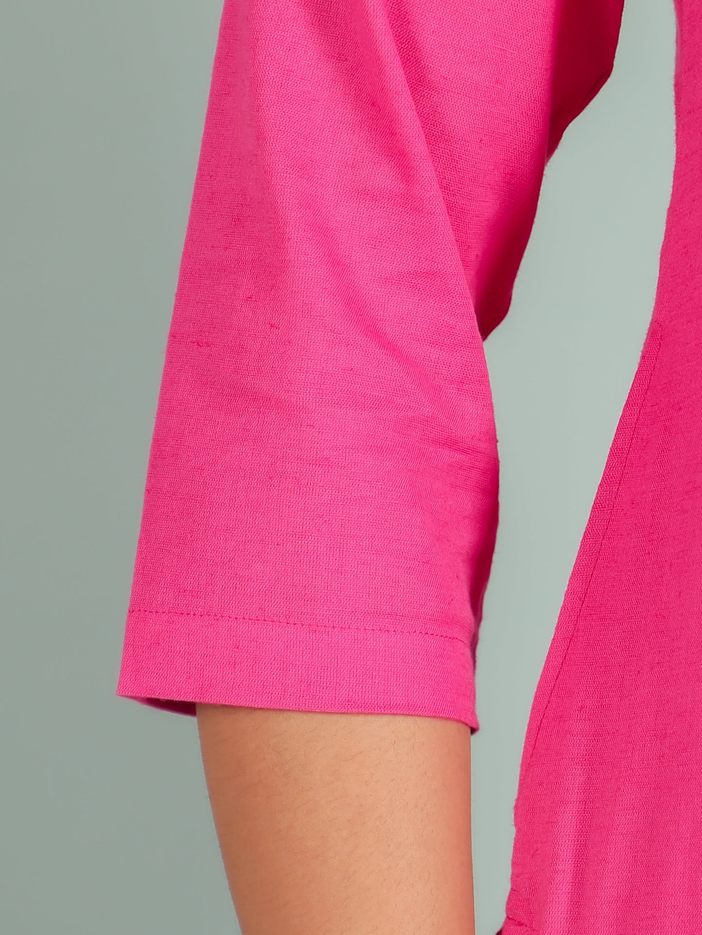 Linen Cotton Solid Straight Pink Kurta