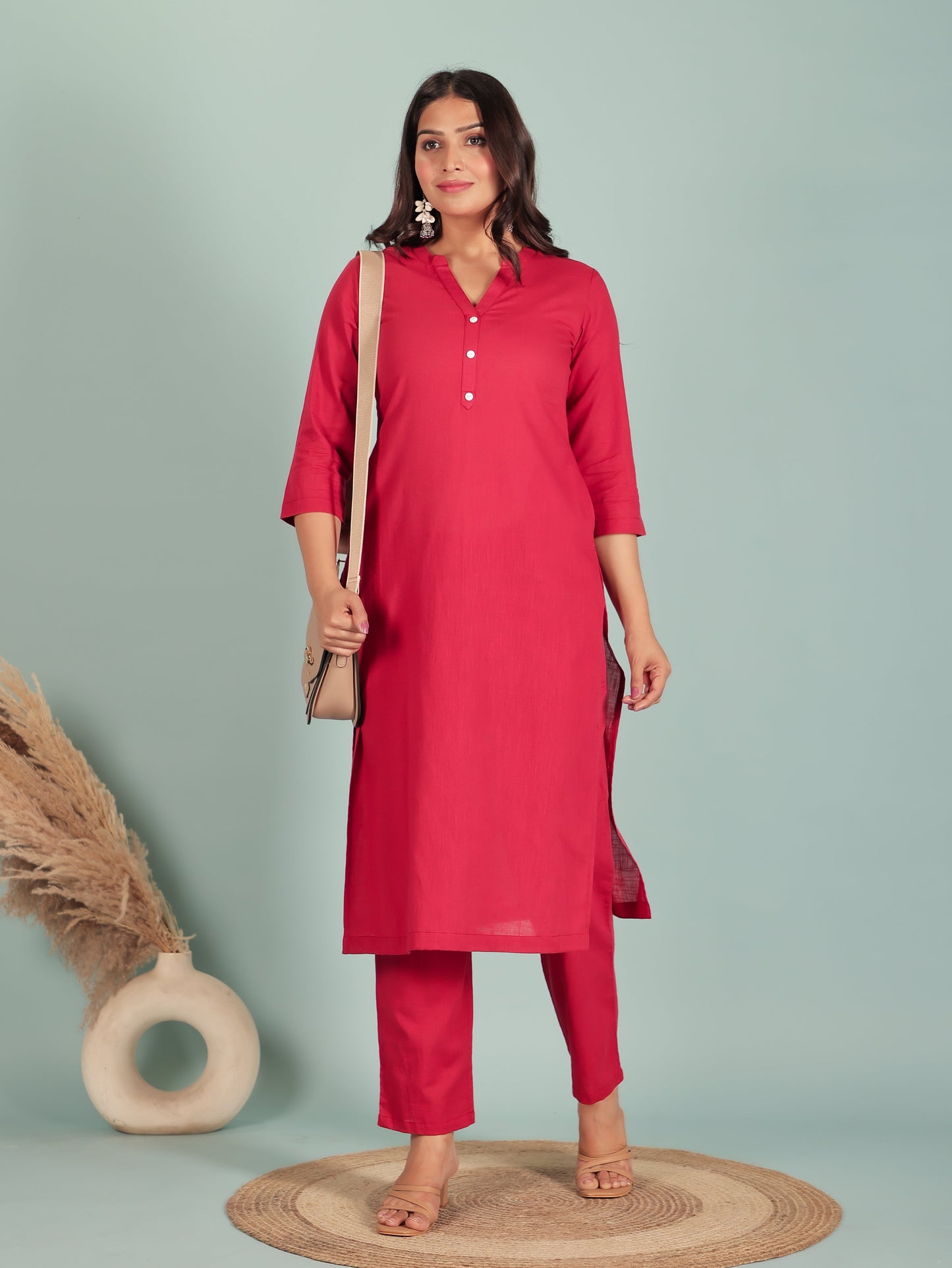 Natural Cotton Solid Straight Red Kurta