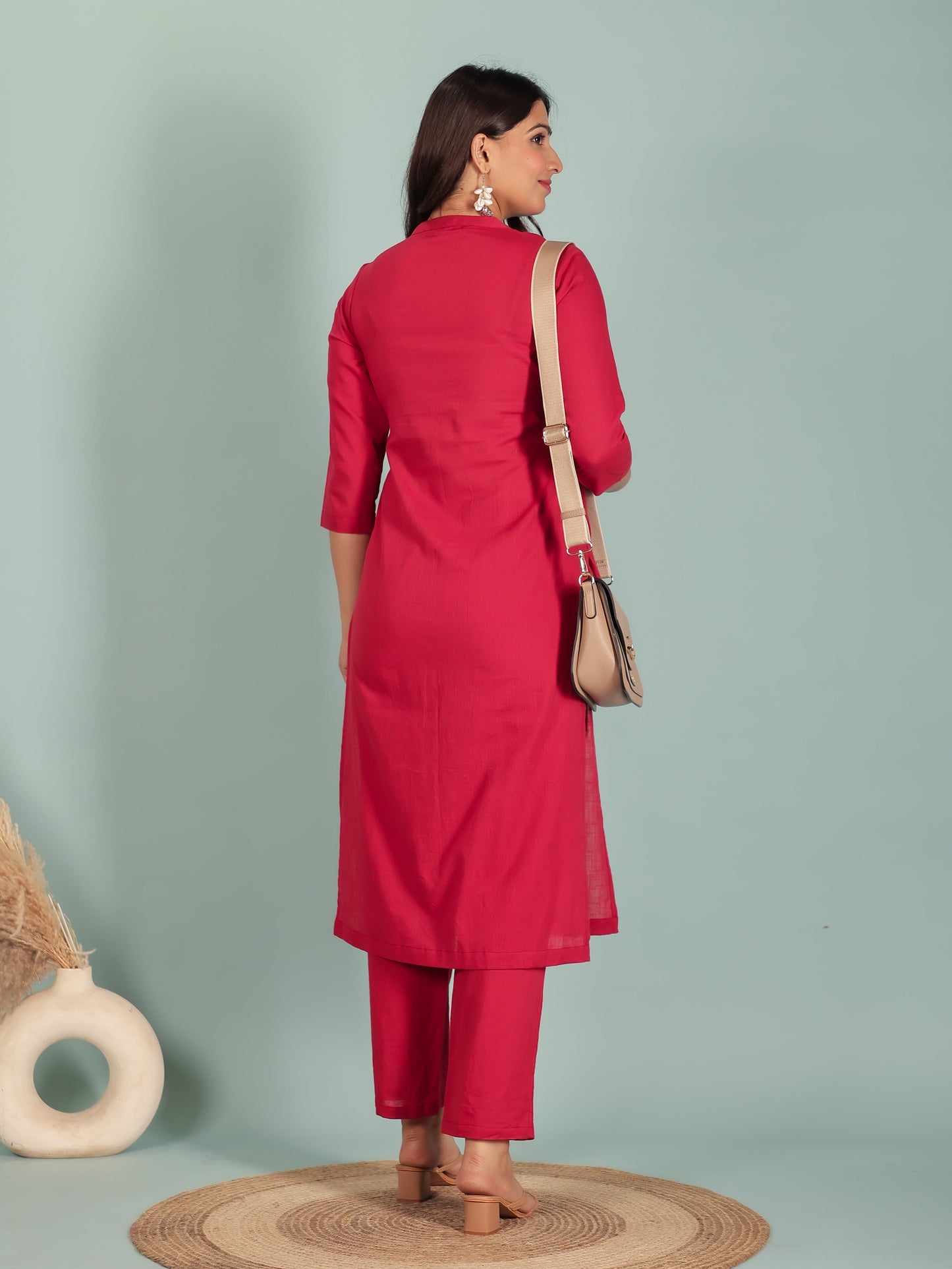 Natural Cotton Solid Straight Red Kurta