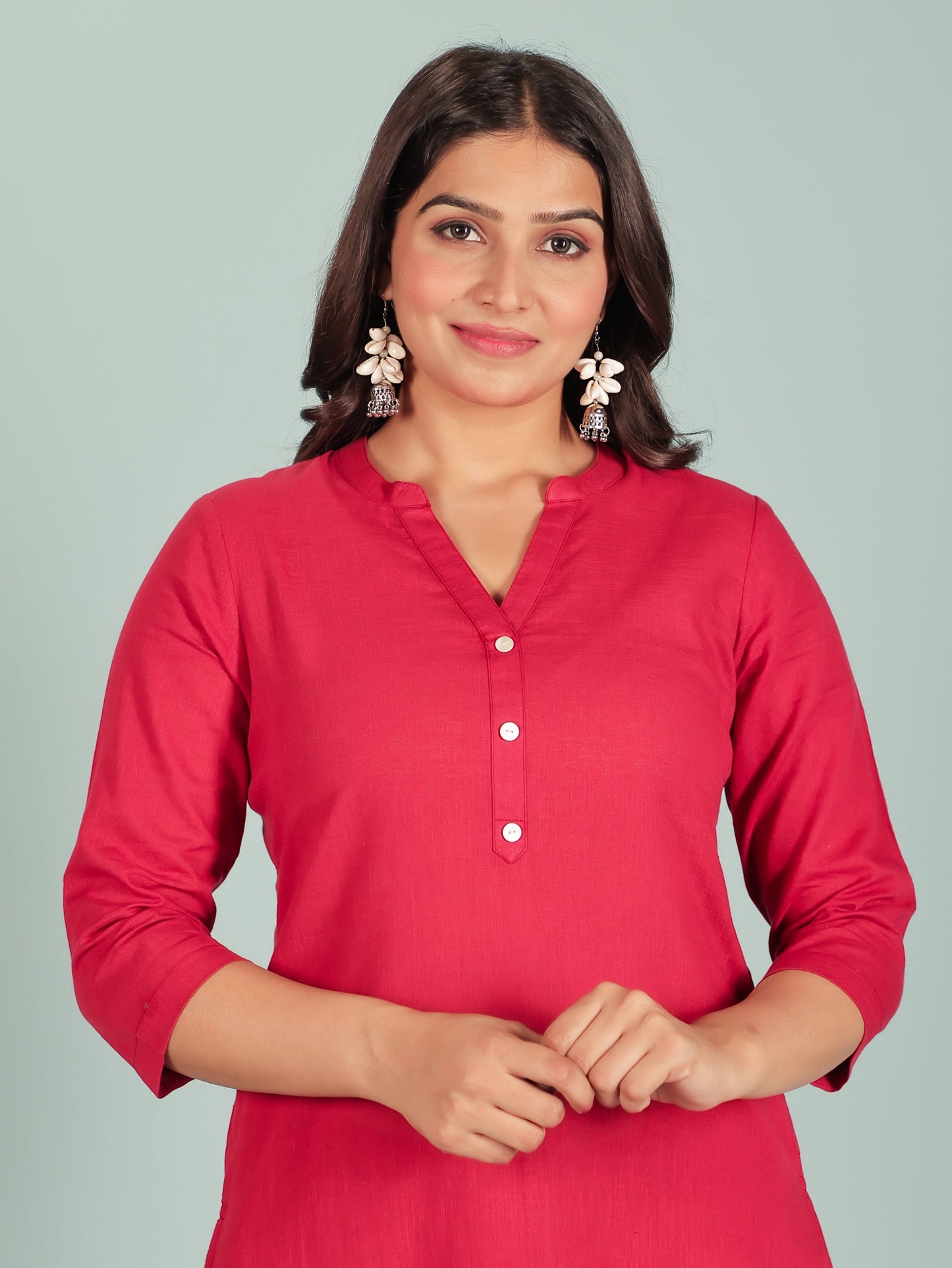 Natural Cotton Solid Straight Red Kurta