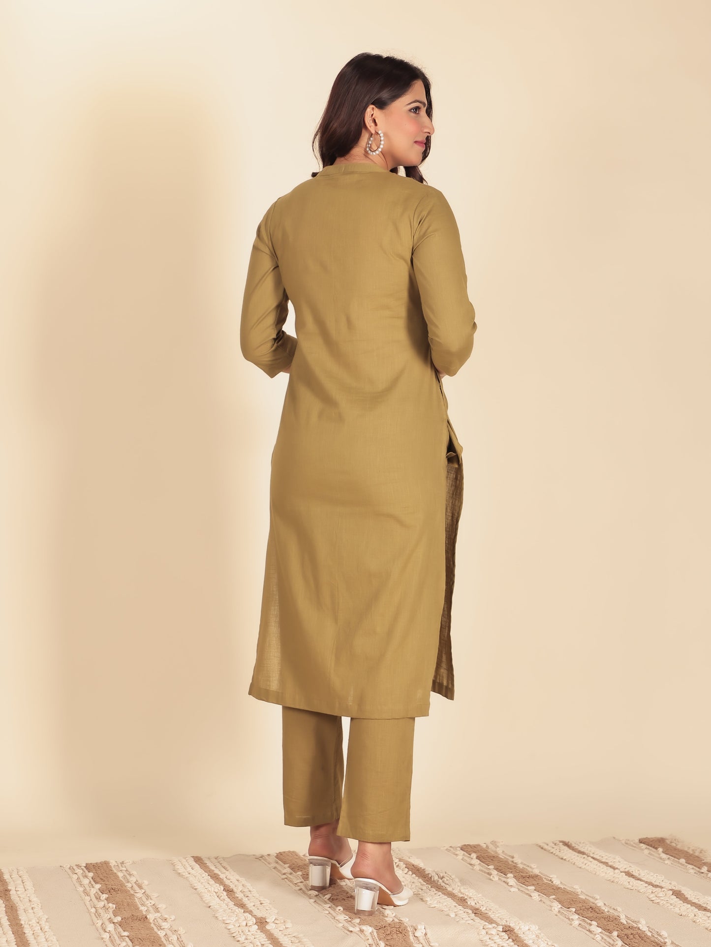 Natural Cotton Solid Straight Green Kurta