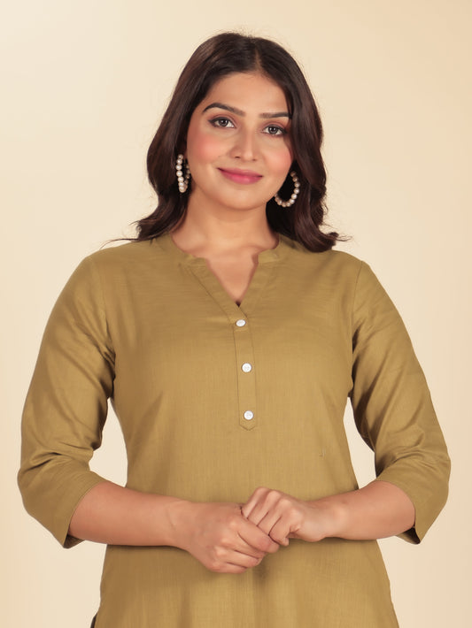 Natural Cotton Solid Straight Green Kurta
