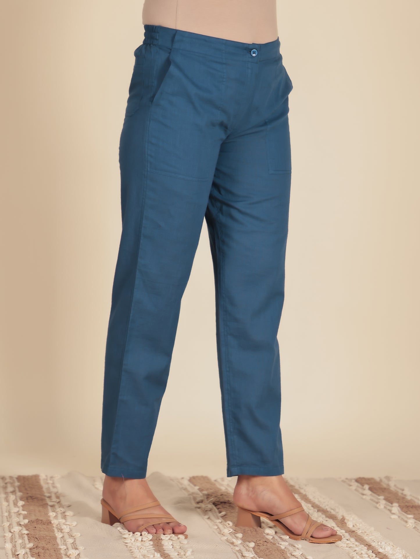 Natural Cotton Solid Straight Blue Kurta