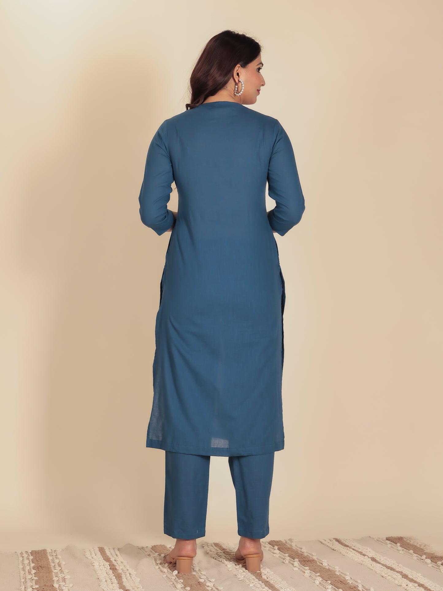 Natural Cotton Solid Straight Blue Kurta