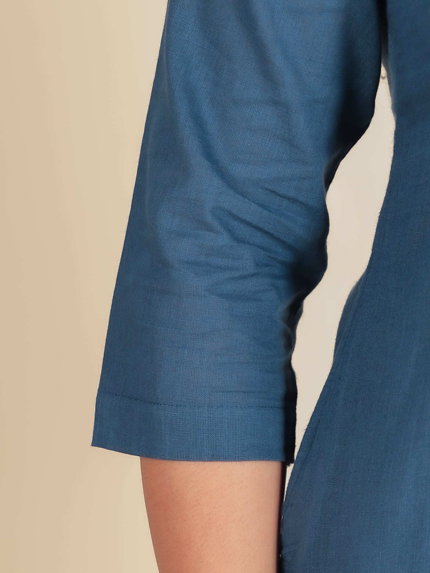 Natural Cotton Solid Straight Blue Kurta