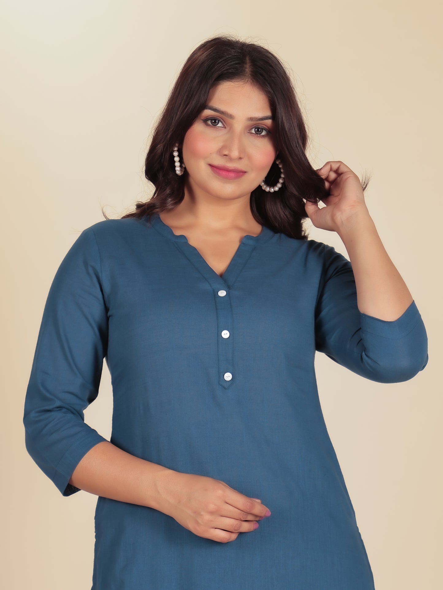 Natural Cotton Solid Straight Blue Kurta