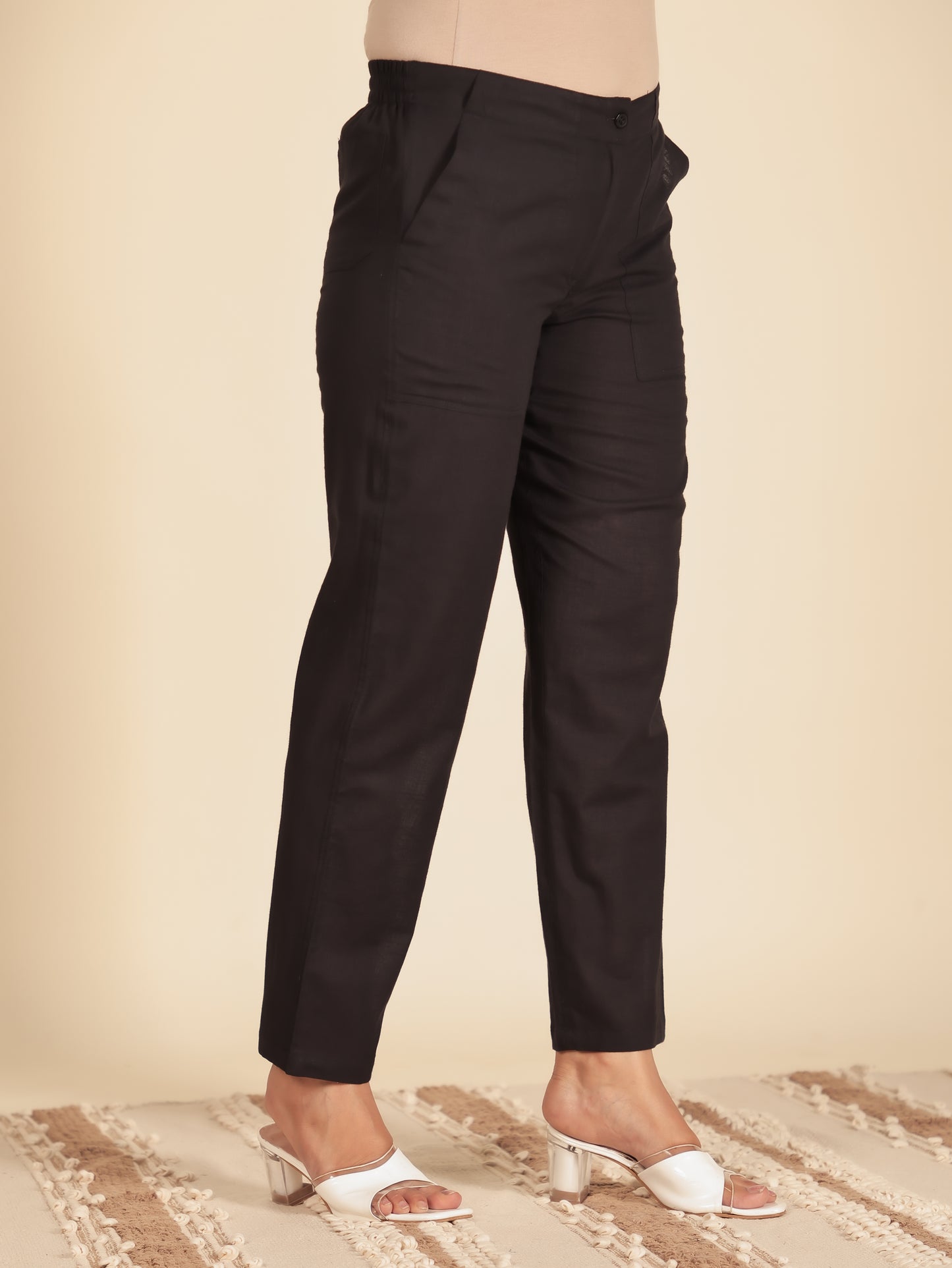 Natural Cotton Solid Straight Black Kurta