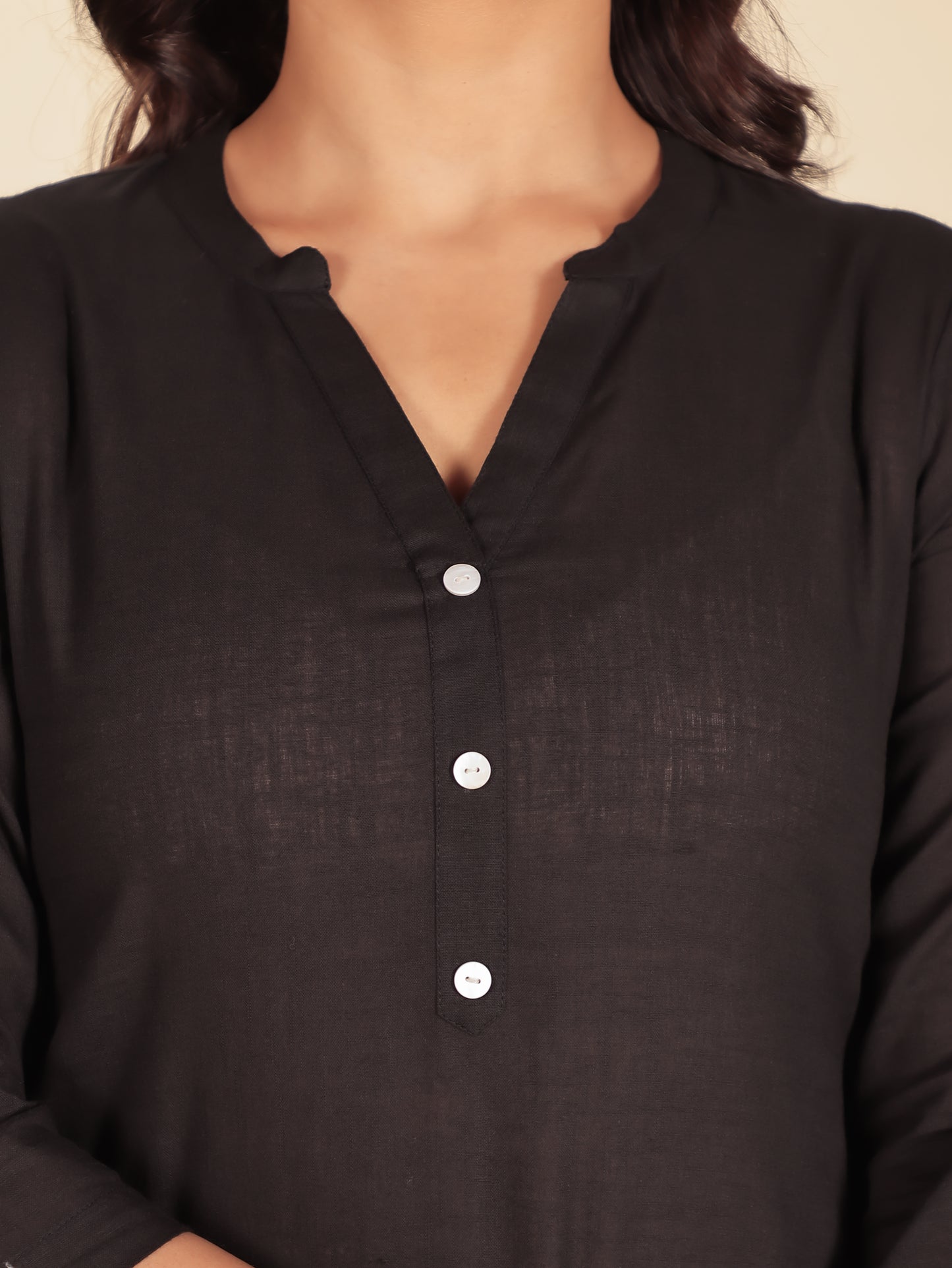 Natural Cotton Solid Straight Black Kurta