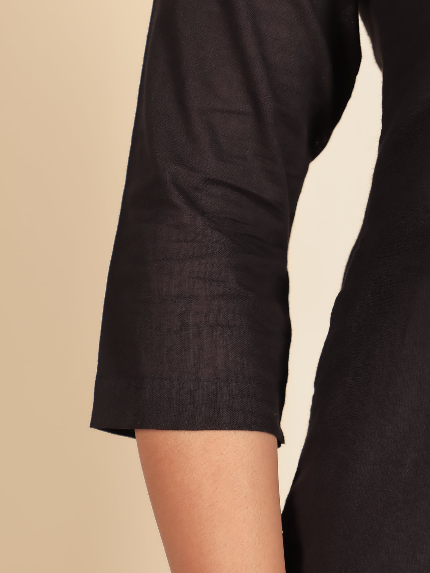 Natural Cotton Solid Straight Black Kurta