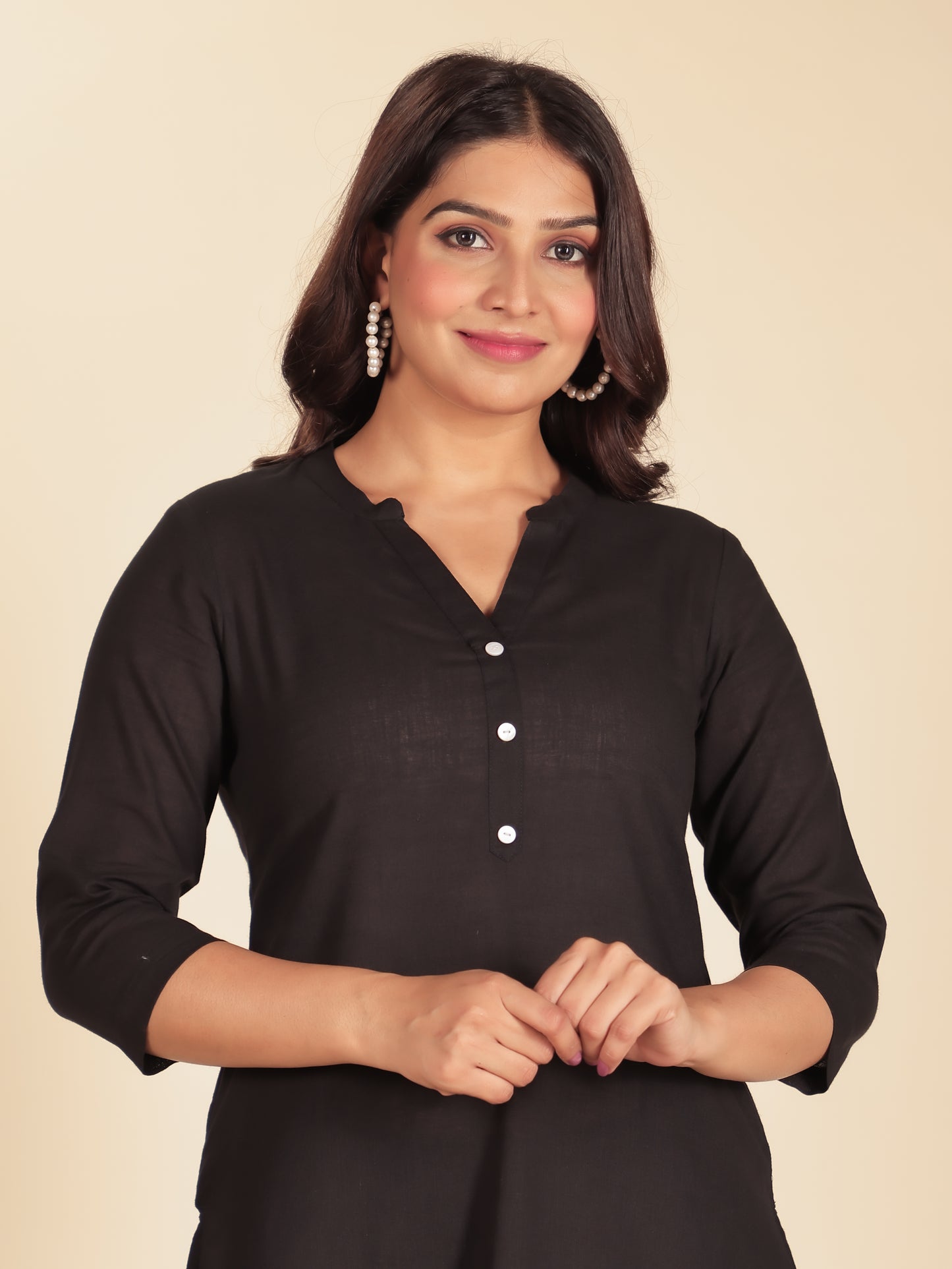 Natural Cotton Solid Straight Black Kurta
