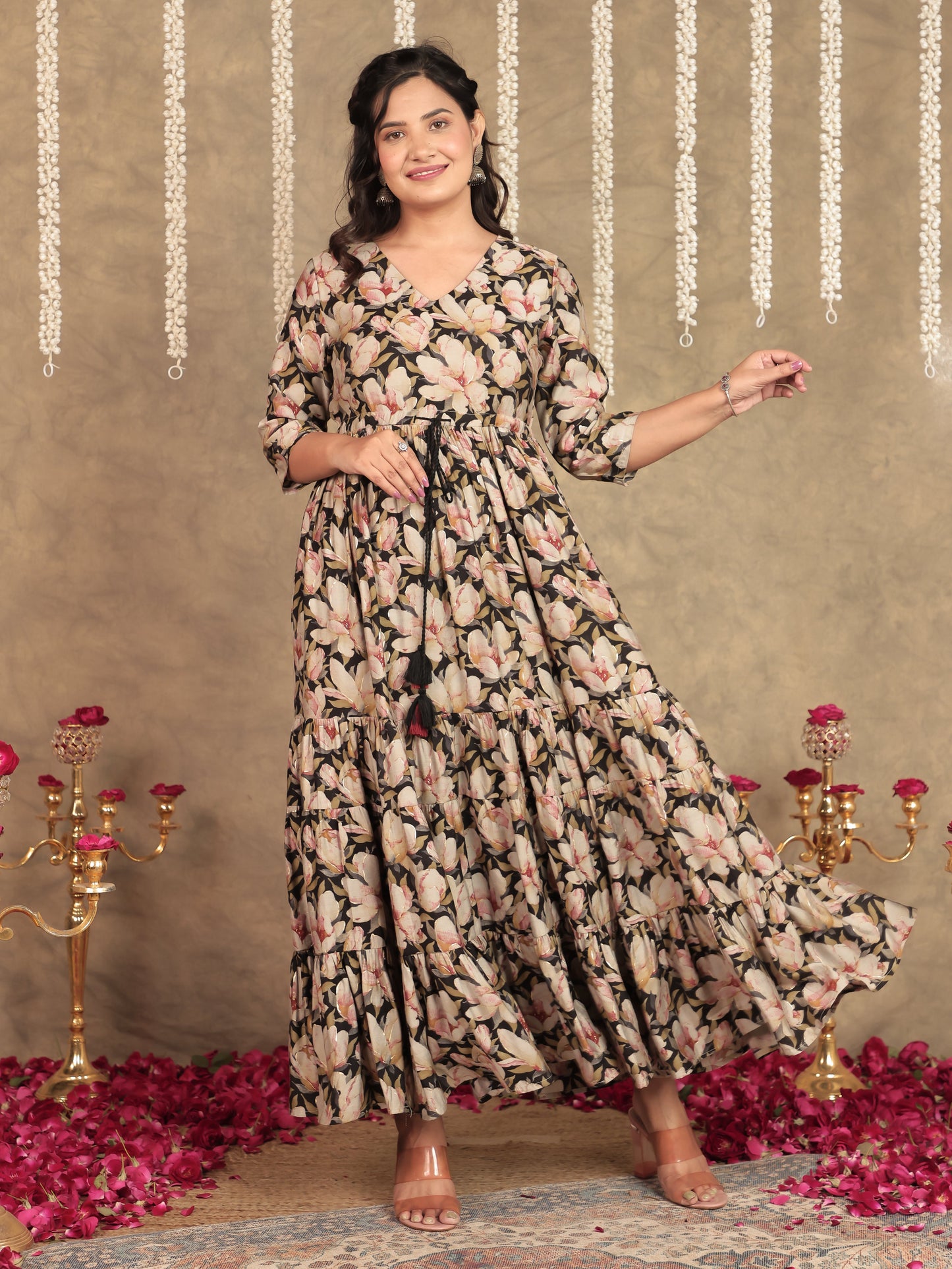 Muslin Floral Anarkali Black Dress