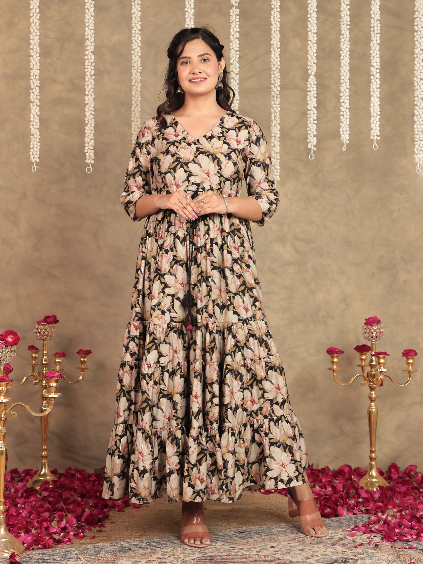 Muslin Floral A-line Black Kurta