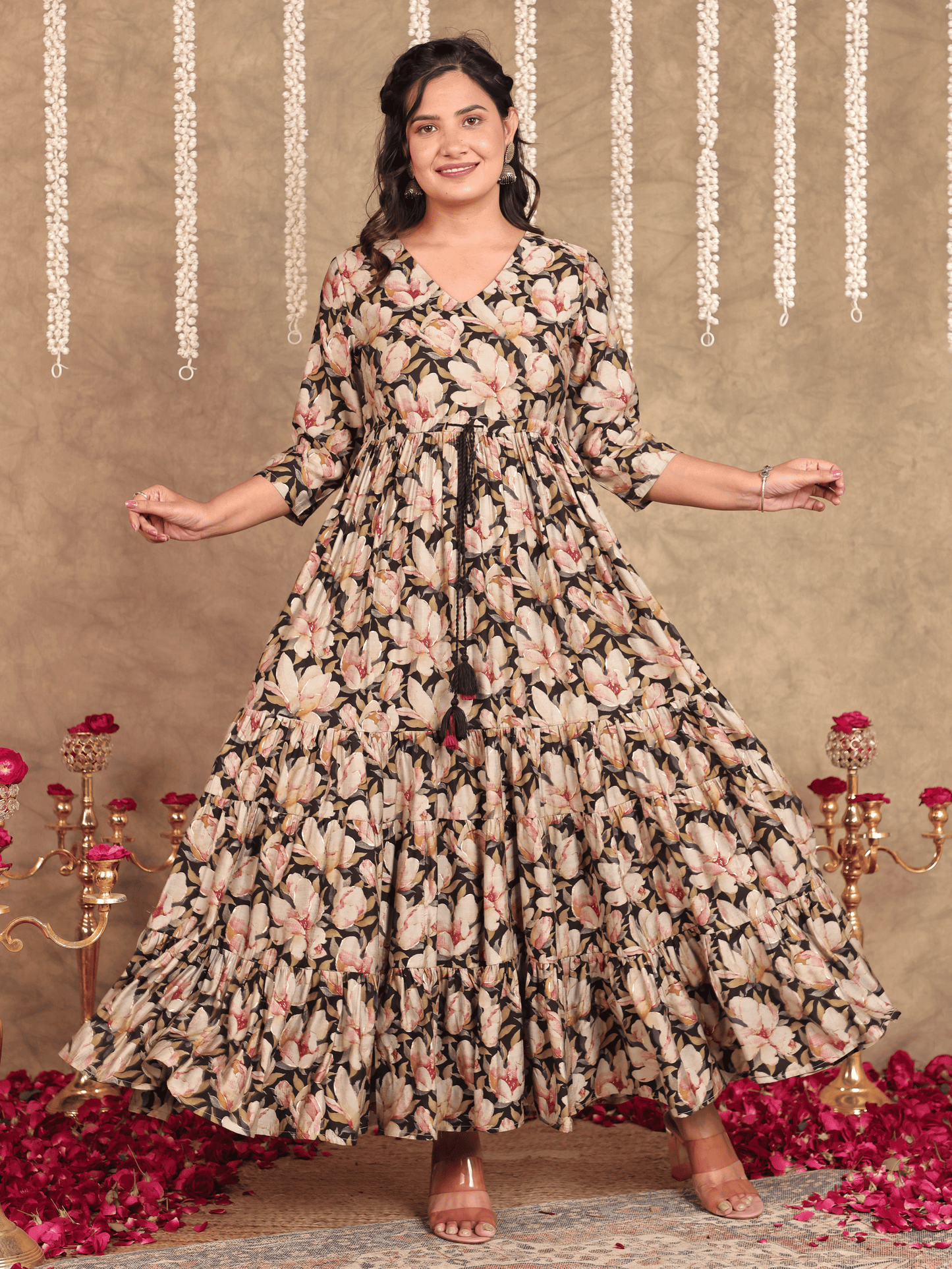 Muslin Floral Anarkali Black Dress