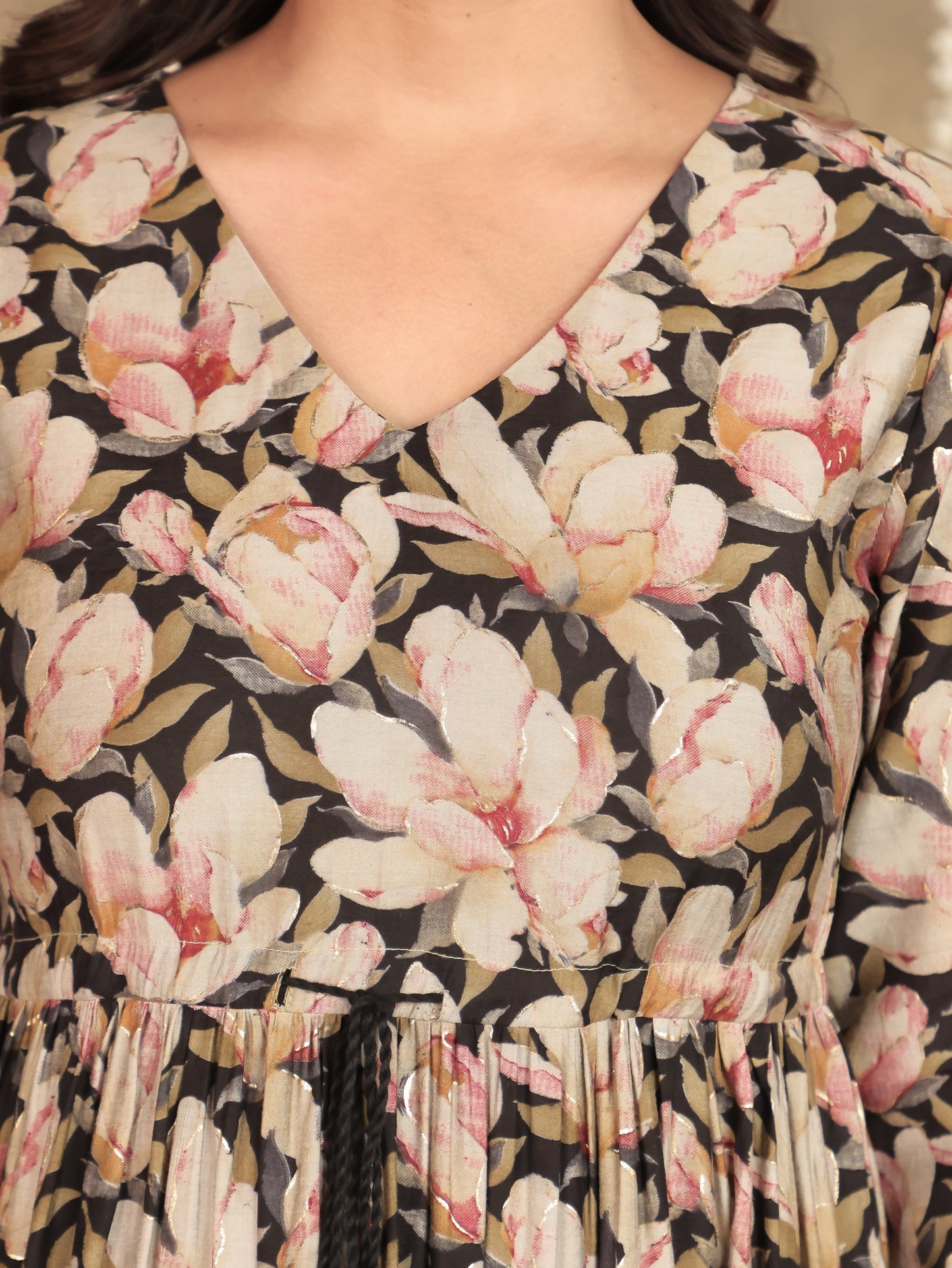 Muslin Floral Anarkali Black Dress