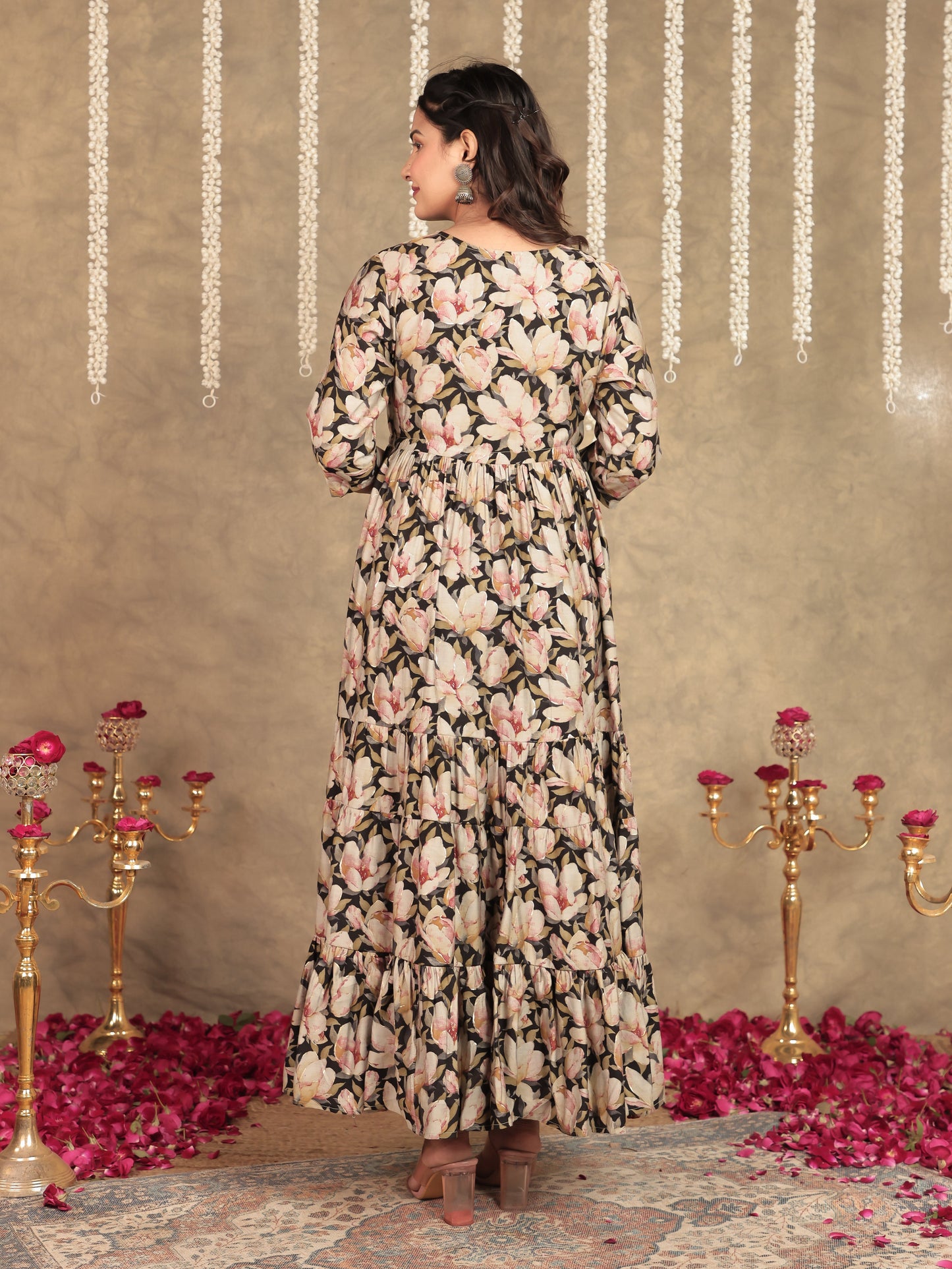Muslin Floral Anarkali Black Dress