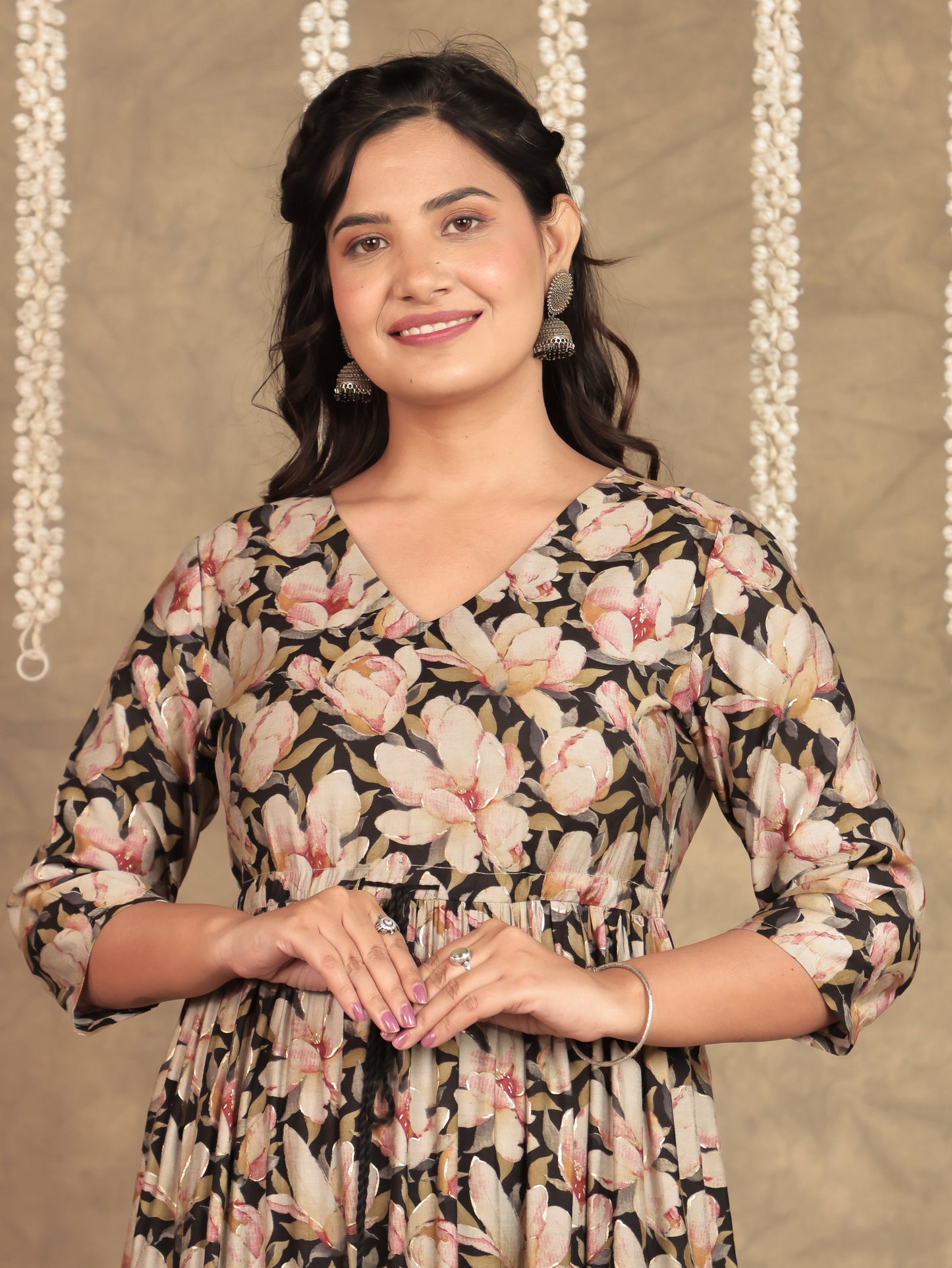 Muslin Floral Anarkali Black Dress