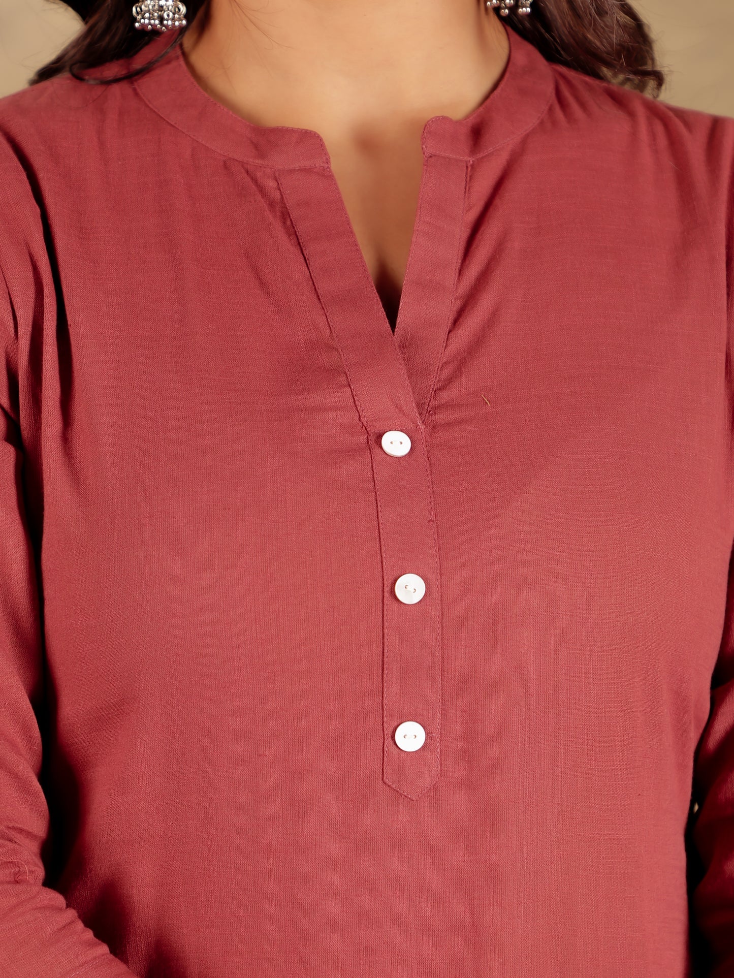 Natural Cotton Solid Straight Maroon Kurta