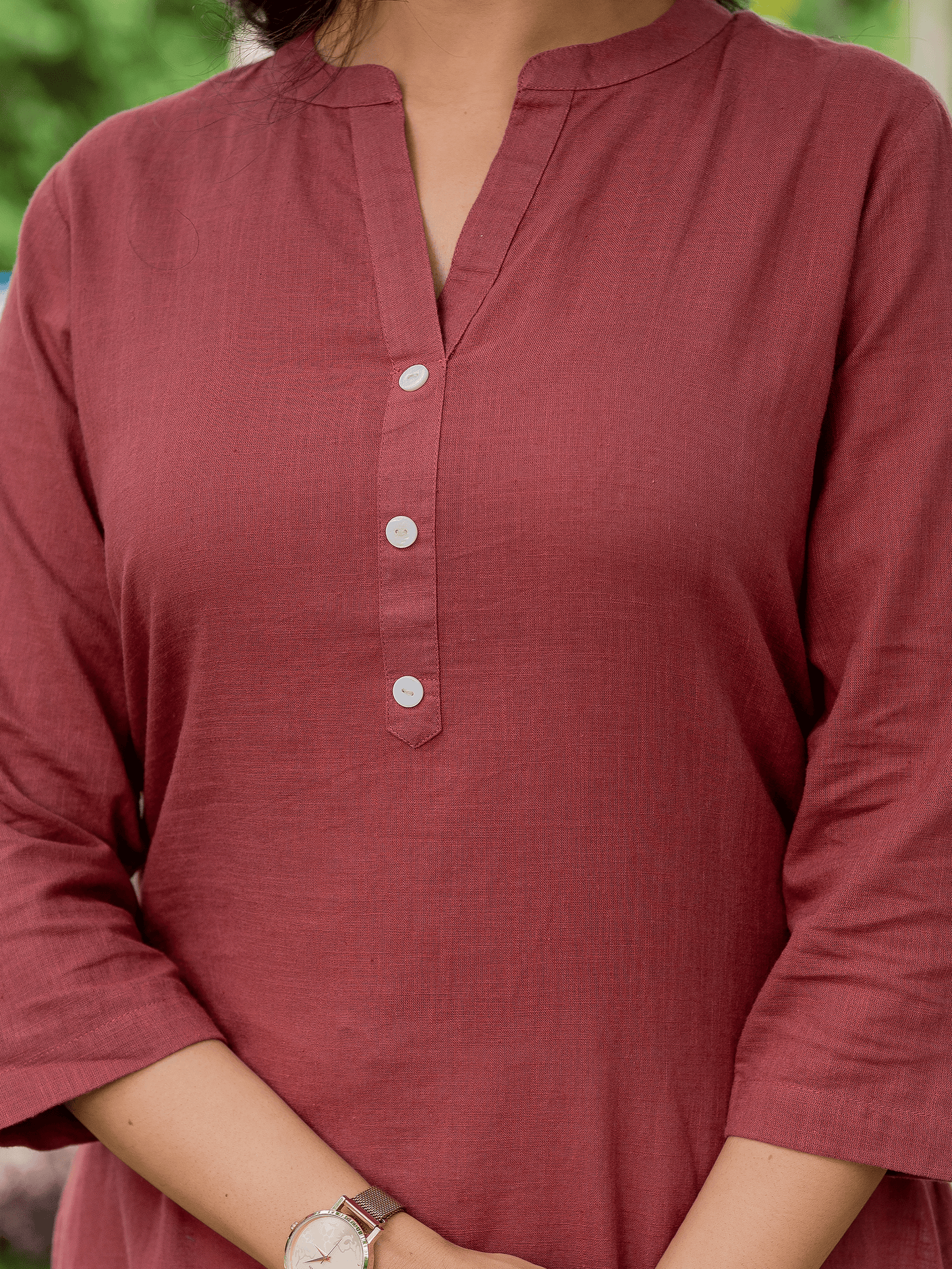 Natural Cotton Solid Straight Maroon Kurti