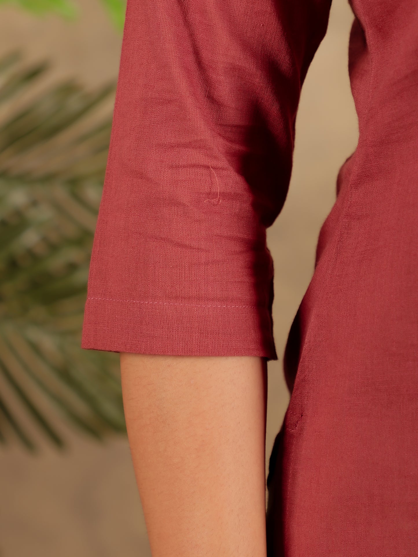 Natural Cotton Solid Straight Maroon Kurta