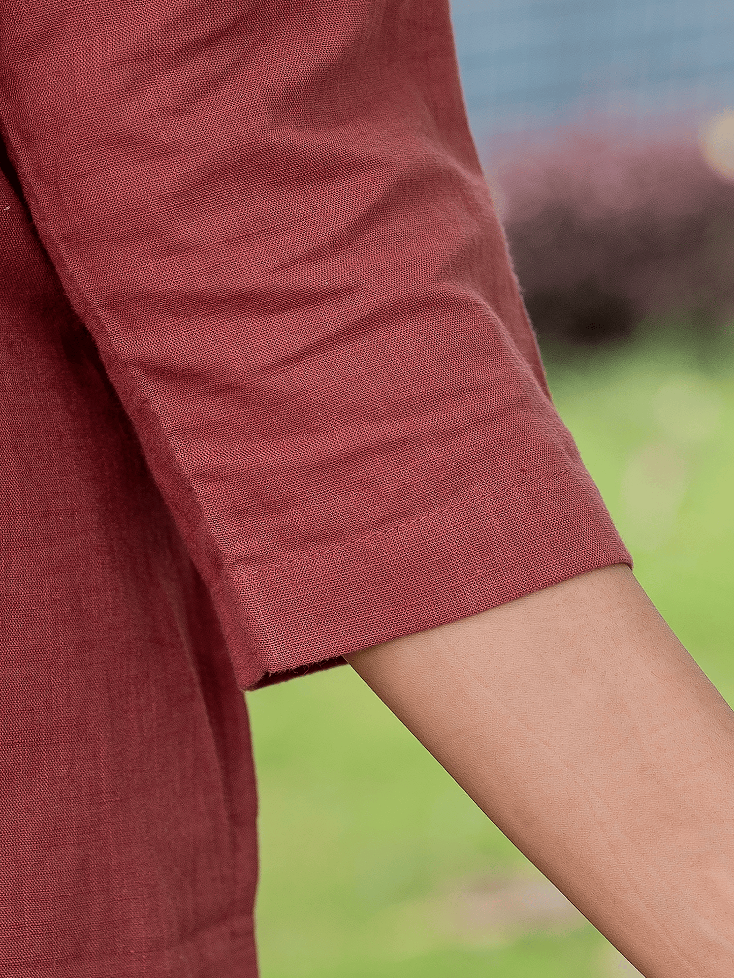 Natural Cotton Solid Straight Maroon Kurti