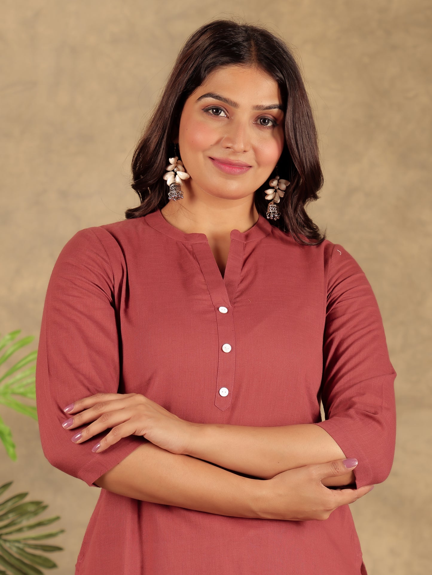 Natural Cotton Solid Straight Maroon Kurta