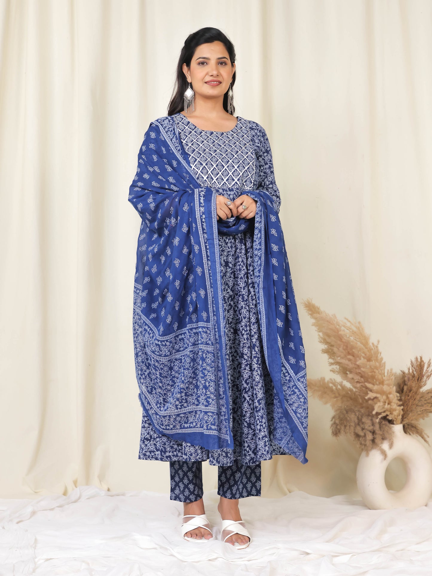 Cotton Voile Floral Blue Dupatta