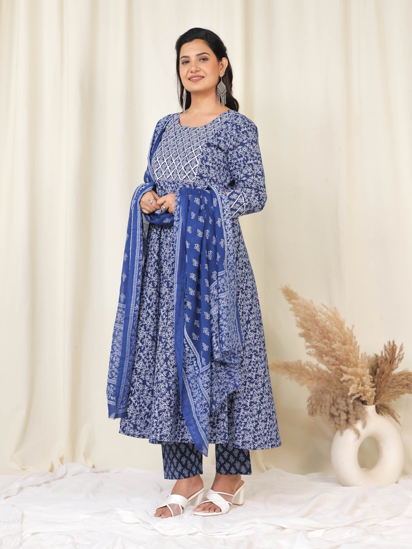 Cotton Voile Floral Blue Dupatta