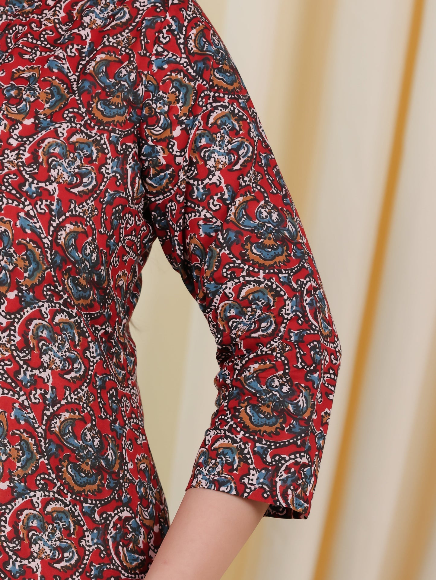Soft Cotton Block Print Straight Maroon Kurta