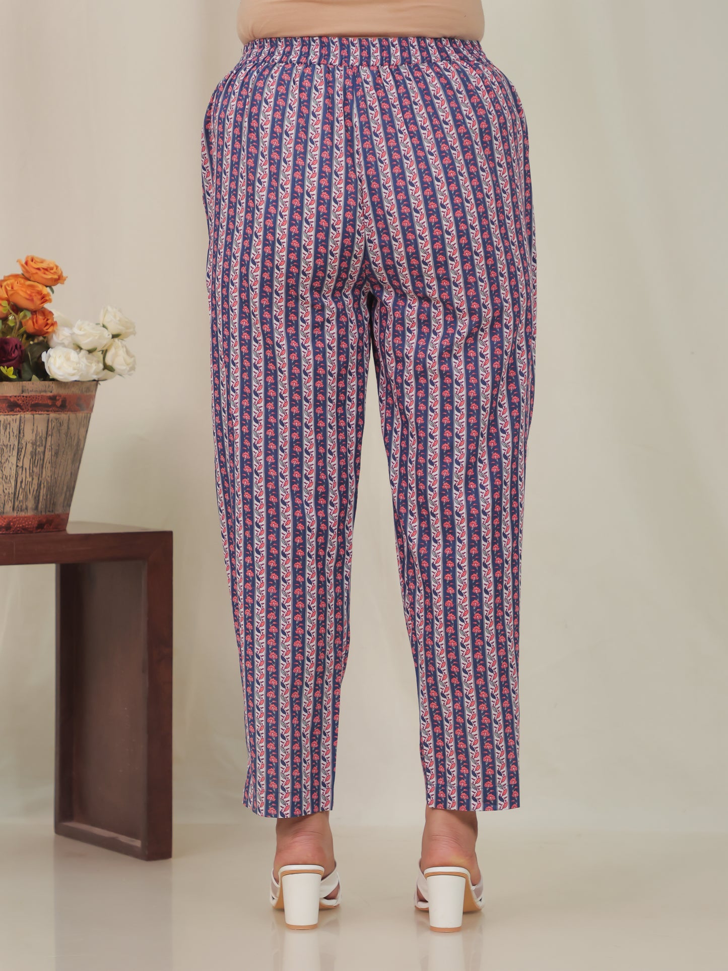 Soft Cotton Striped Blue Tapered Trousers