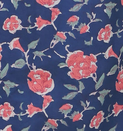 Soft Cotton Floral Panelled Blue Kurta