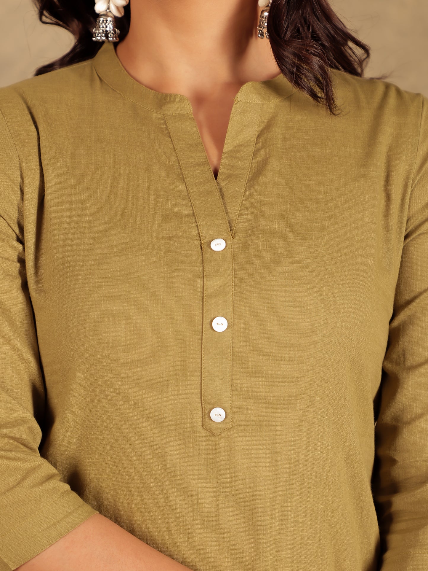 Natural Cotton Solid Straight Yellow Kurti