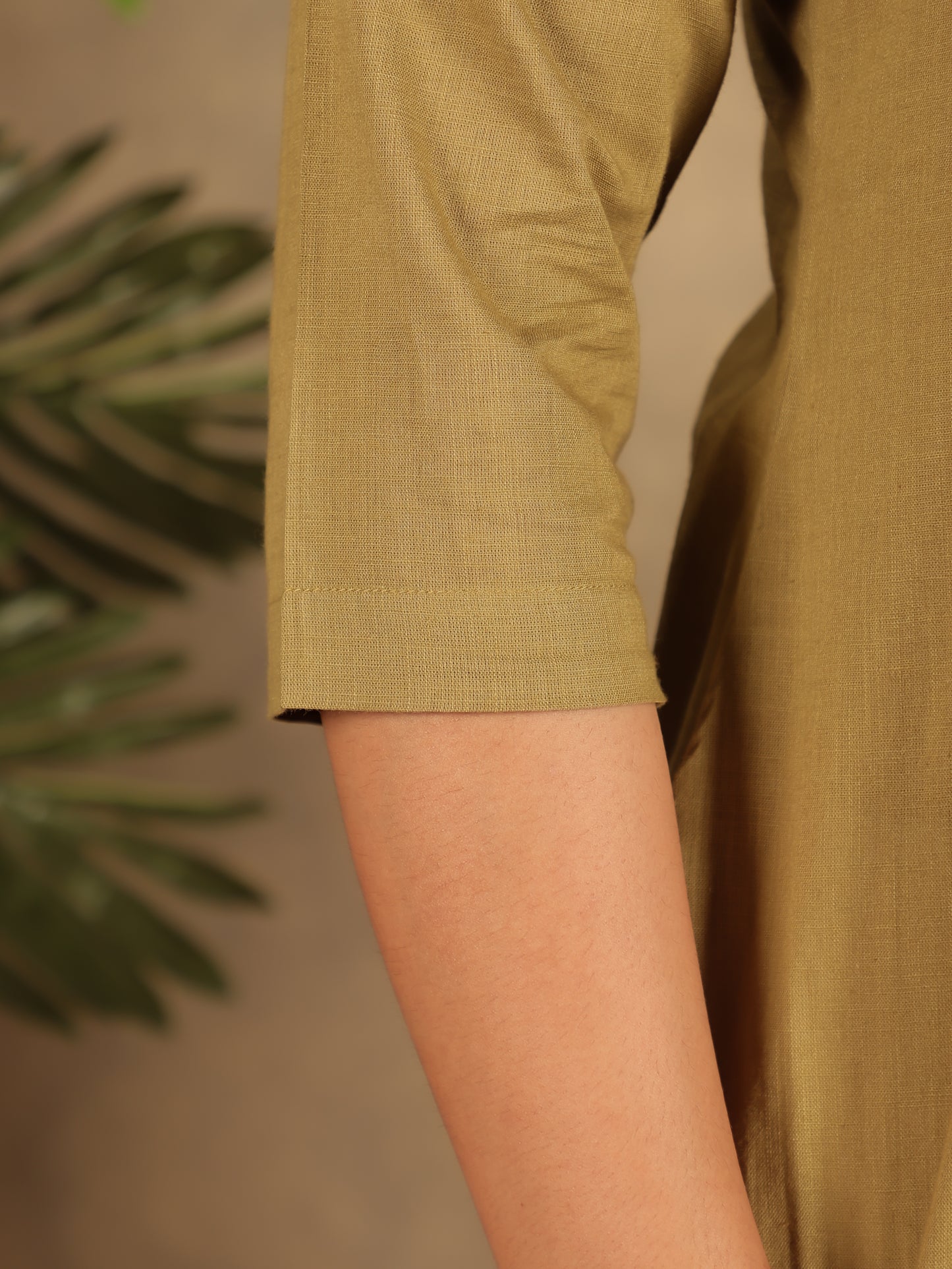 Natural Cotton Solid Straight Yellow Kurti