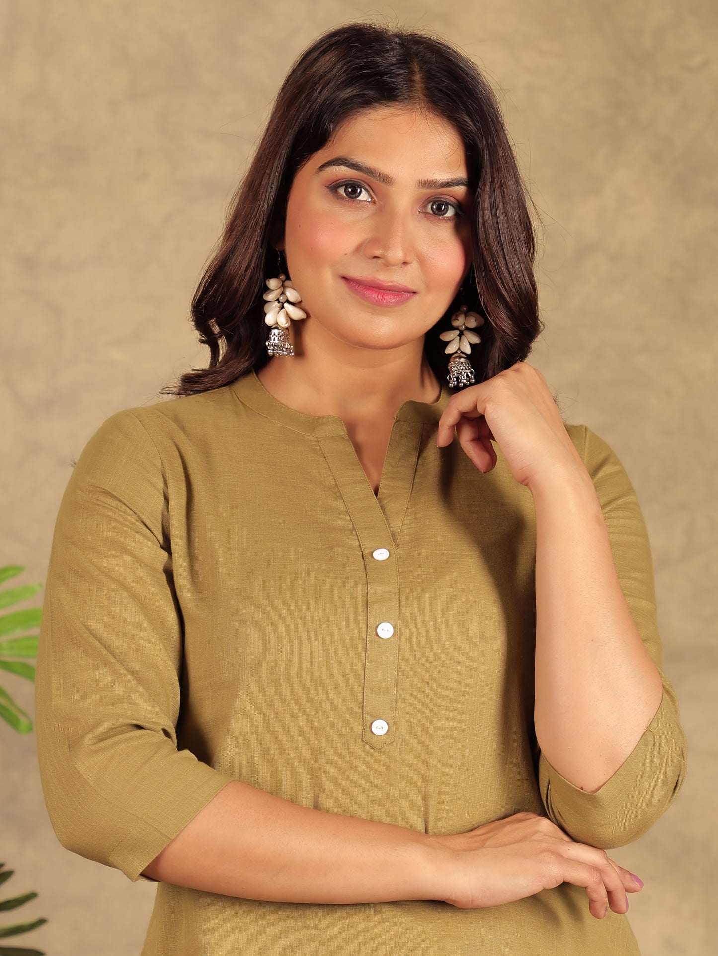 Natural Cotton Solid Straight Yellow Kurti