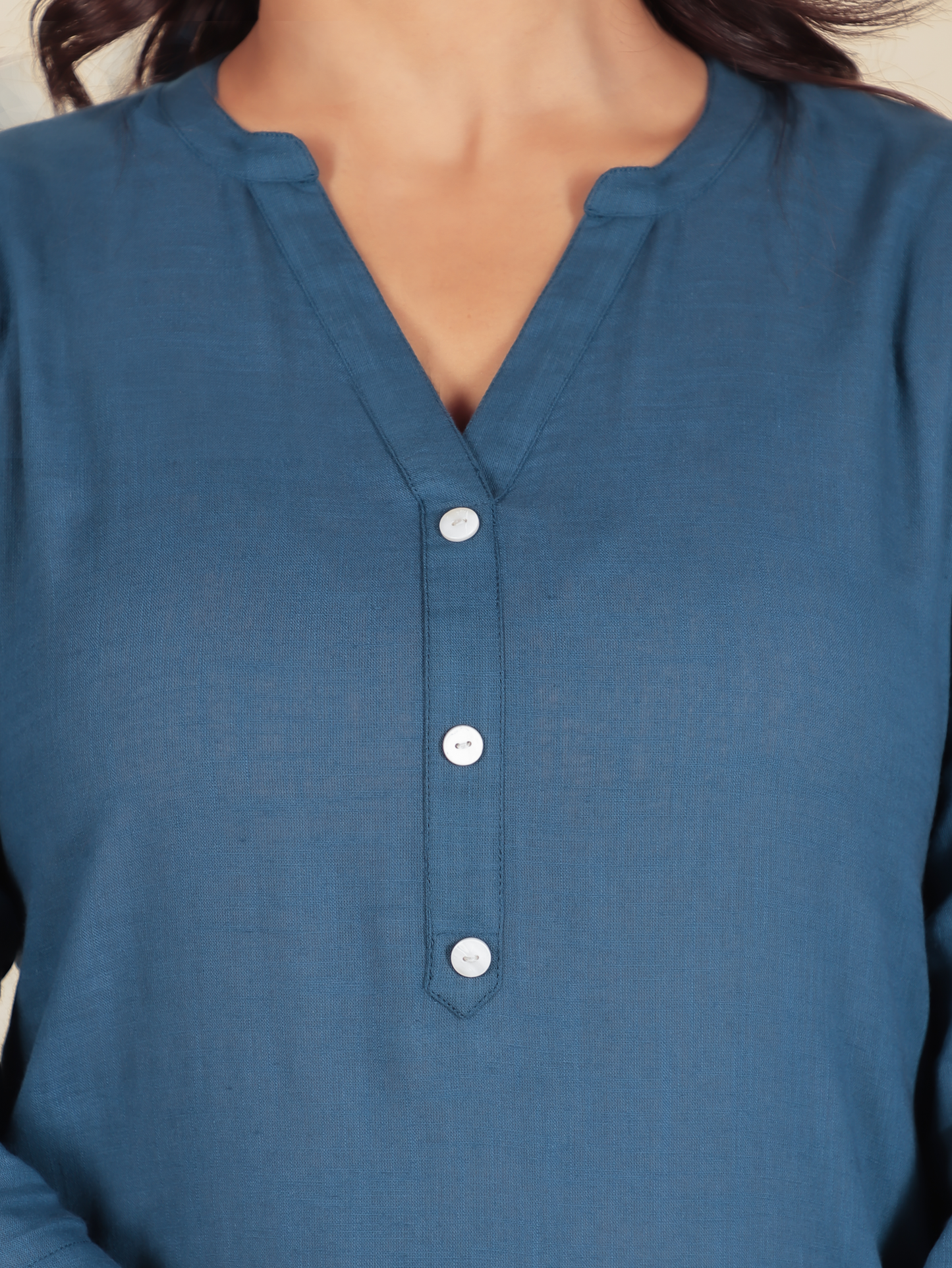 Natural Cotton Solid Straight Blue Kurti