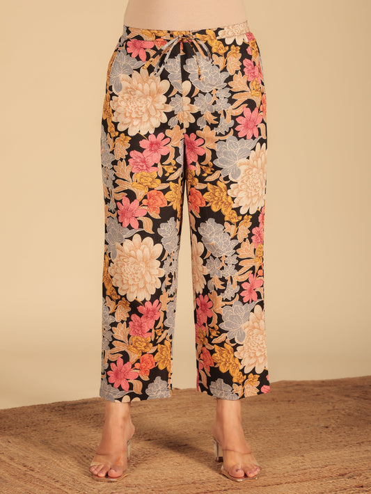 Soft Cotton Floral Multicolor Straight Trousers