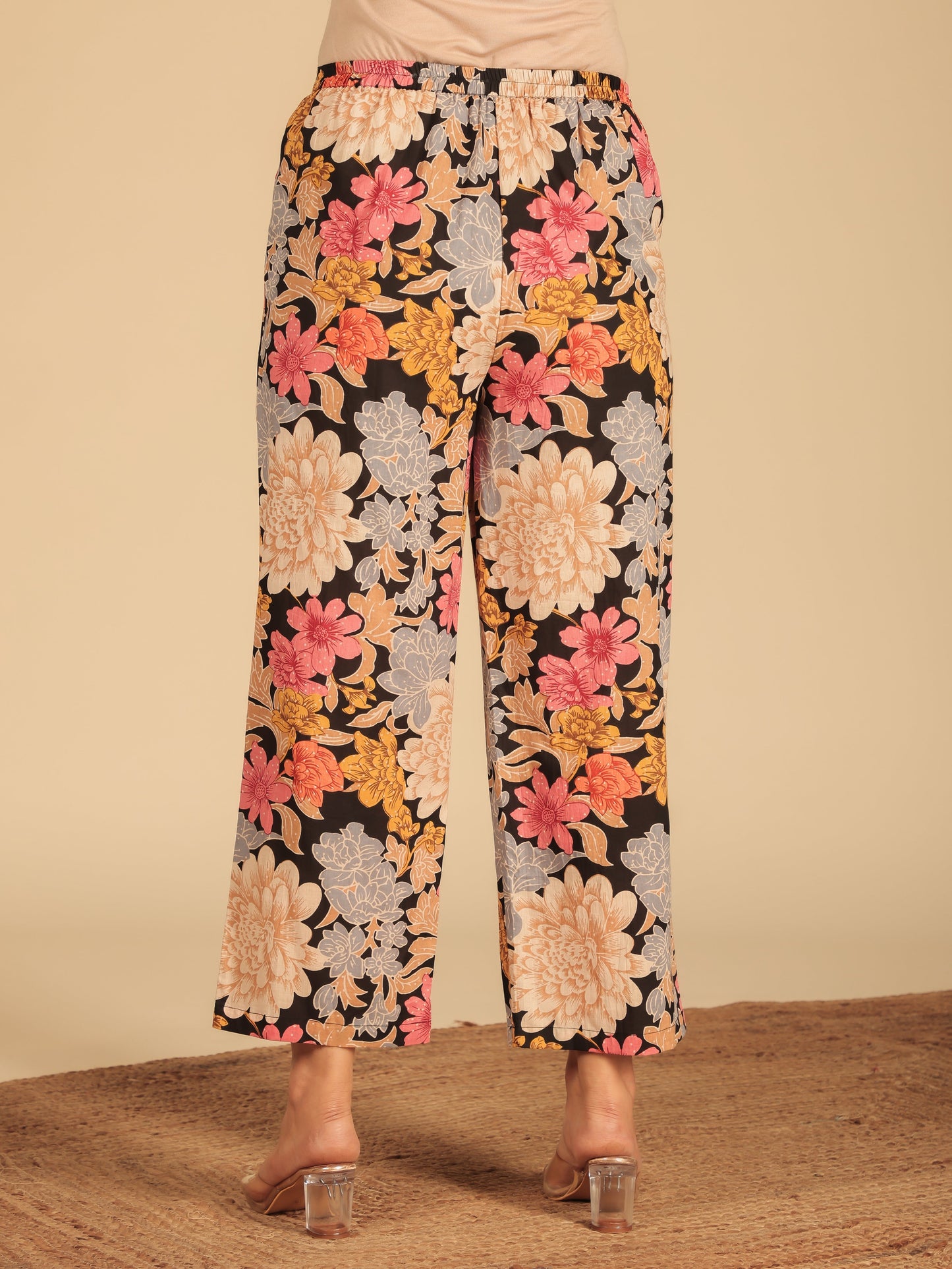Soft Cotton Floral Multicolor Straight Trousers