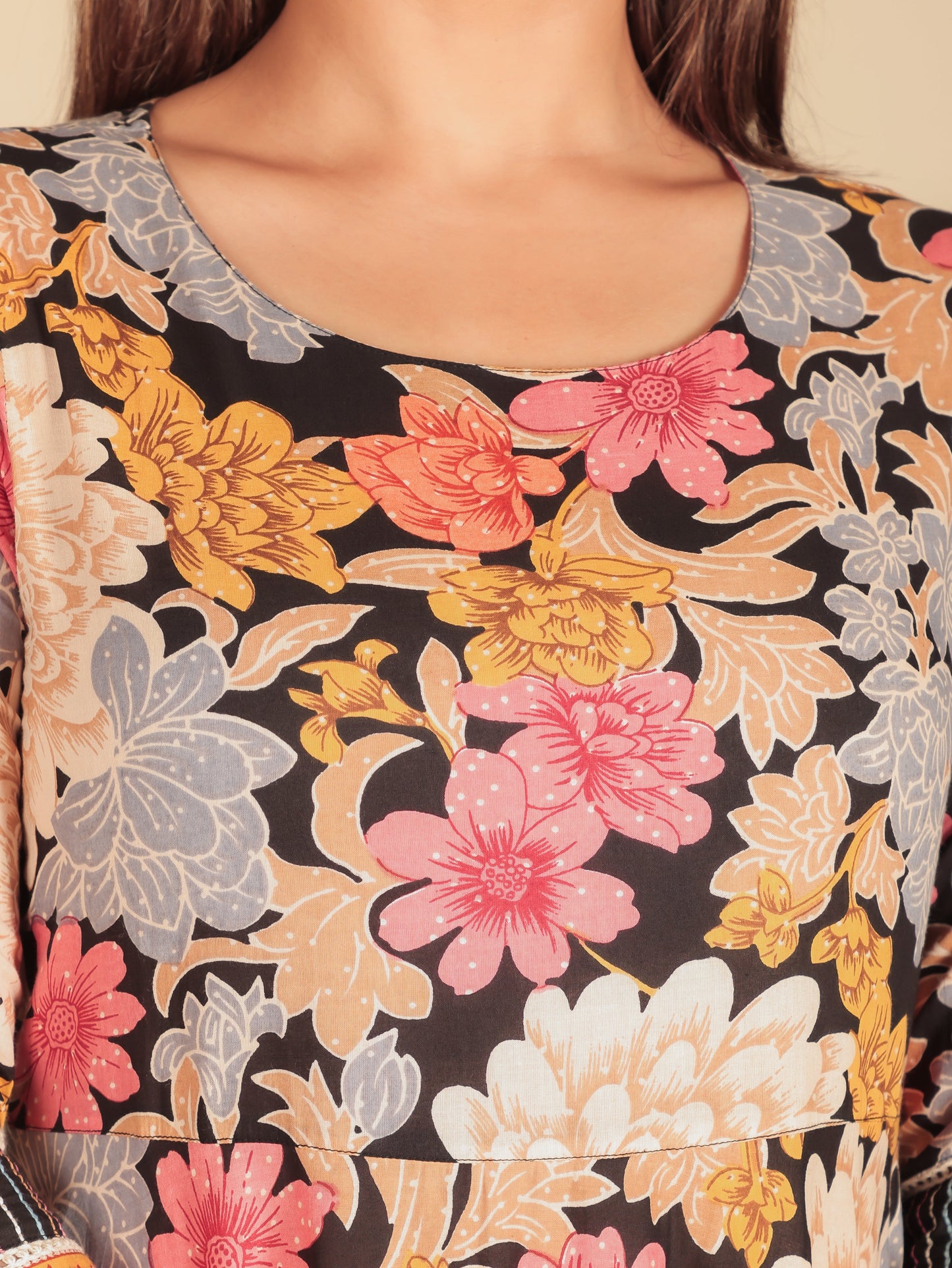 Embroidered Soft Cotton Floral Anarkali Multicolor Kurta