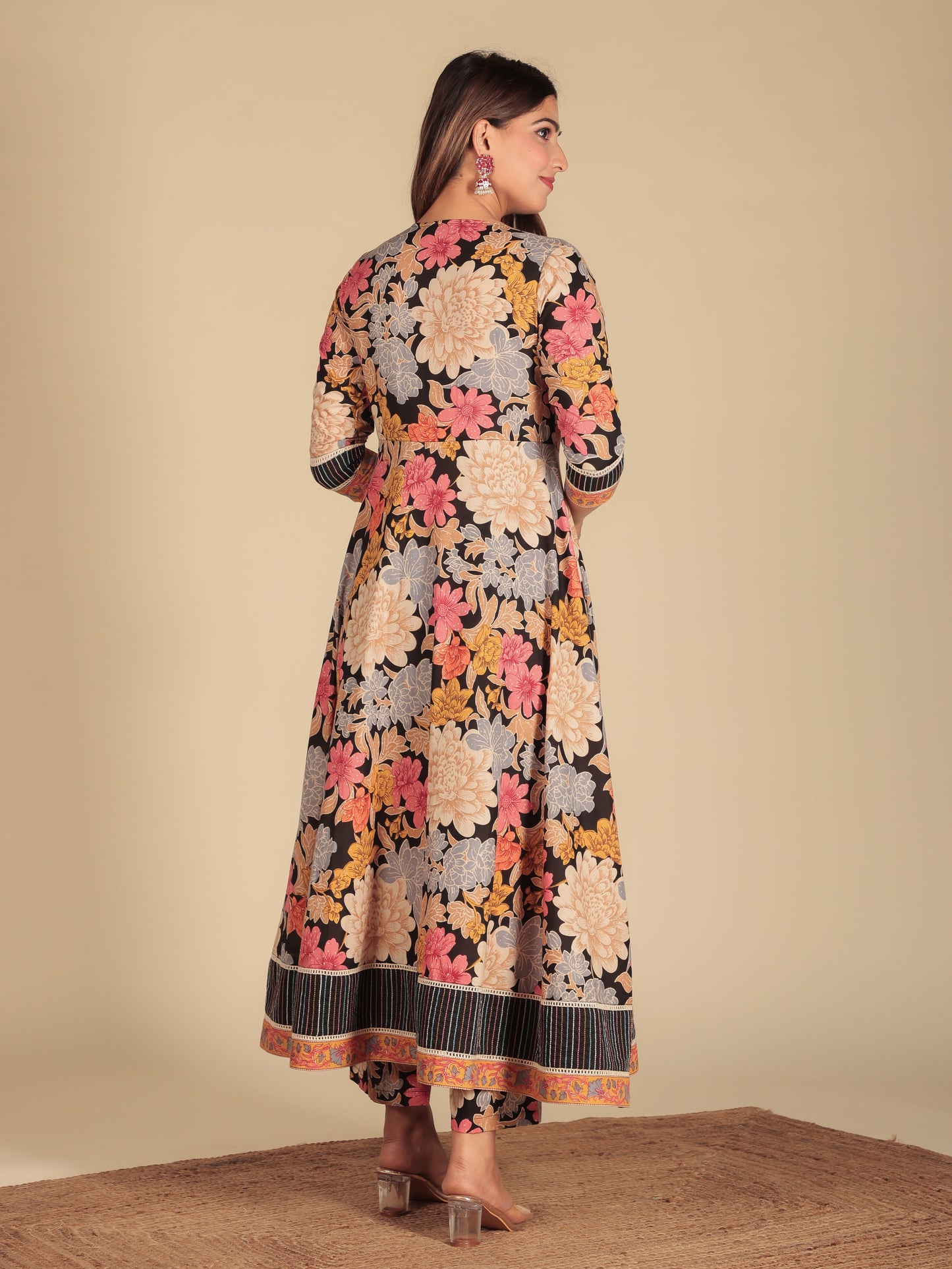 Embroidered Soft Cotton Floral Anarkali Multicolor Kurta